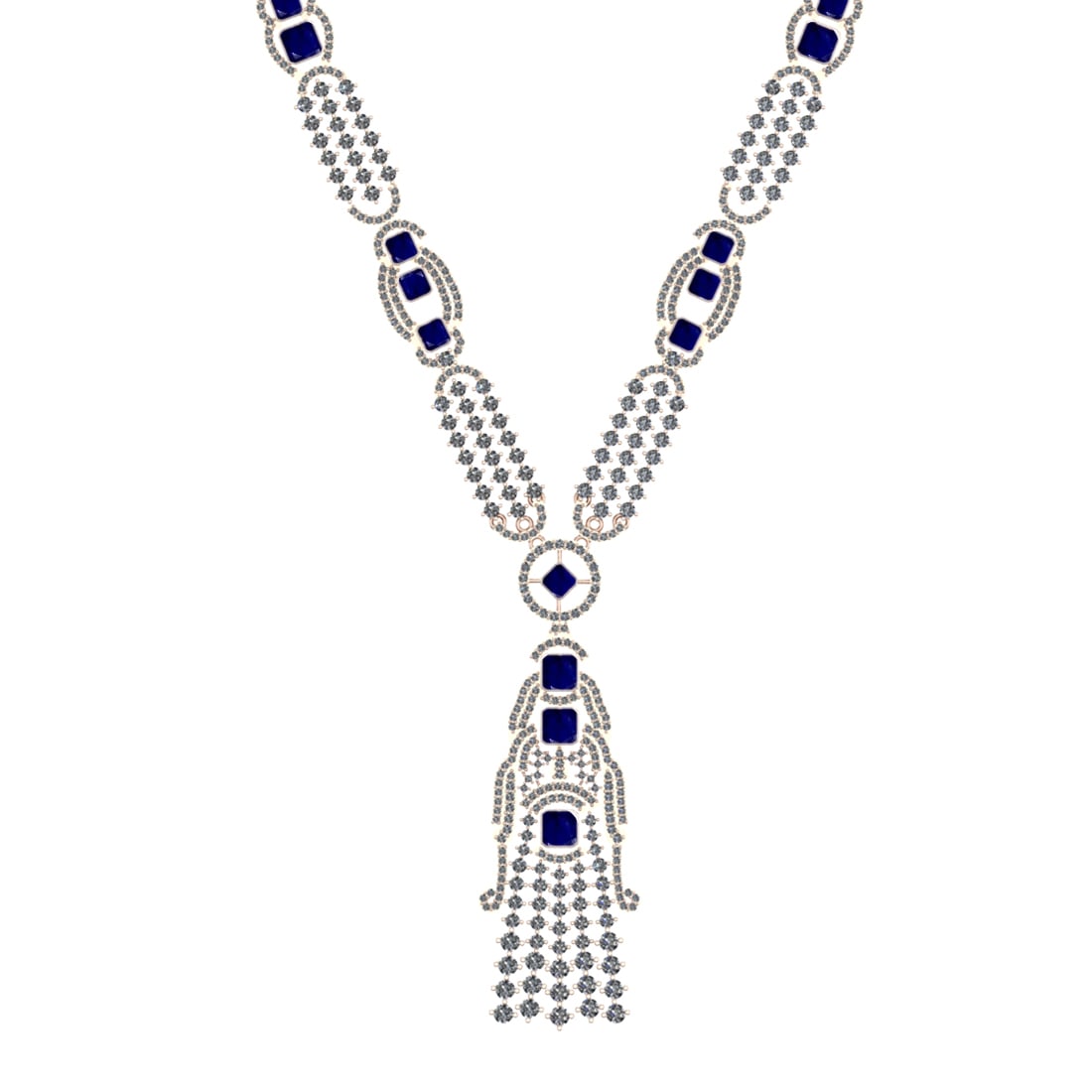 10.25 Ctw VS/SI1 Blue Sapphire and Diamond 14k Rose Gold Necklace ALL DIAMO: Center Stone Weight :- 3.57 Ctw ( Square Cut) Color :- Blue Sapphire Center Stone Setting : Prong Side Diamond Weight Of Ctw 6.68 Ctw Color : G-H Clarity : VS/SI1 Stone Setting : Prong Metal Weight : 