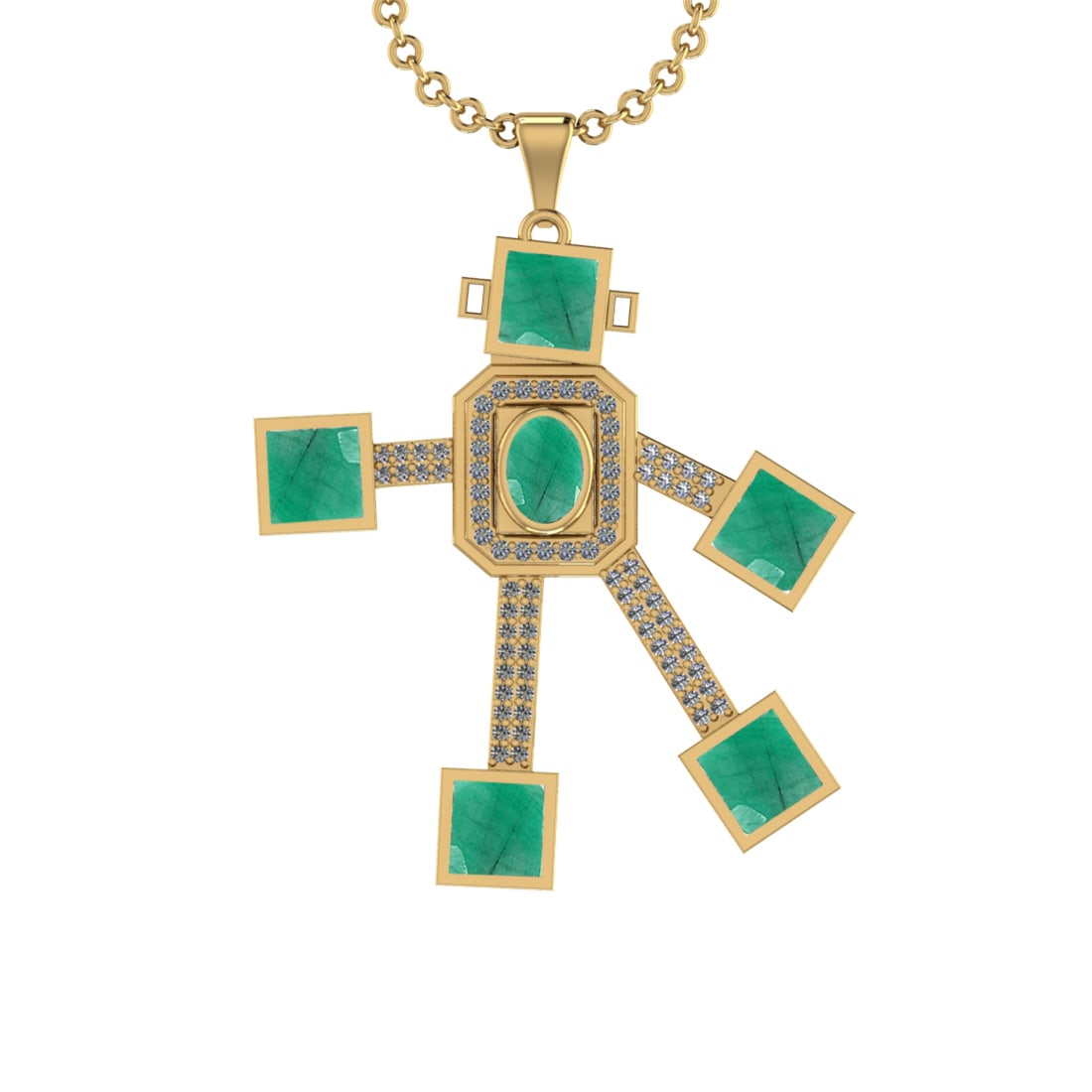 7.65 Ctw VS/SI1 Emerald and Diamond 14K Yellow Gold Necklace(ALL DIAMOND AR: Center Stone Weight 7.00 Ctw (Princess & Oval cut) Color :- Emerald Center Stone Setting : Prong Side Diamond Weight Of Ctw0.65 Ctw Color : J-K Clarity : VS/SI1 Stone Setting : Prong Metal Weight : Ap