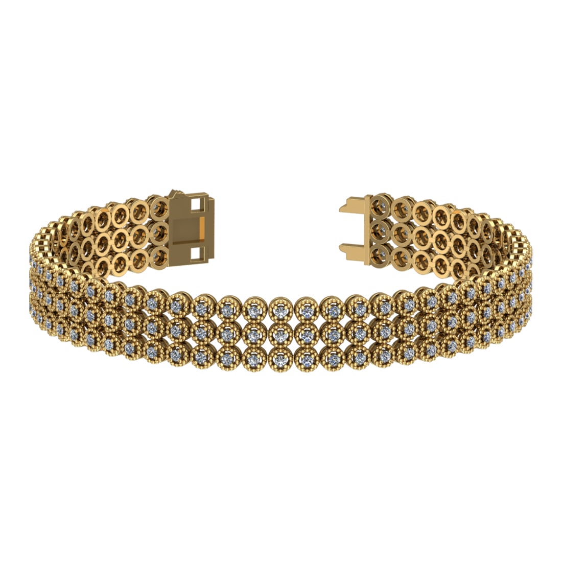 5.13 Ctw VS/SI1 Diamond Prong Set 14k Yellow Gold Bracelet: Total Daimond Weight :-5.13 Ctw Color : G-H Clarity : VS/SI1 Setting : Prong Metal Weight : Approx 21.20 gram 14k Yellow Gold Bracelet (ALL DIAMOND ARE LAB GROWN ) TC2.0-3CB #3SS96470v15