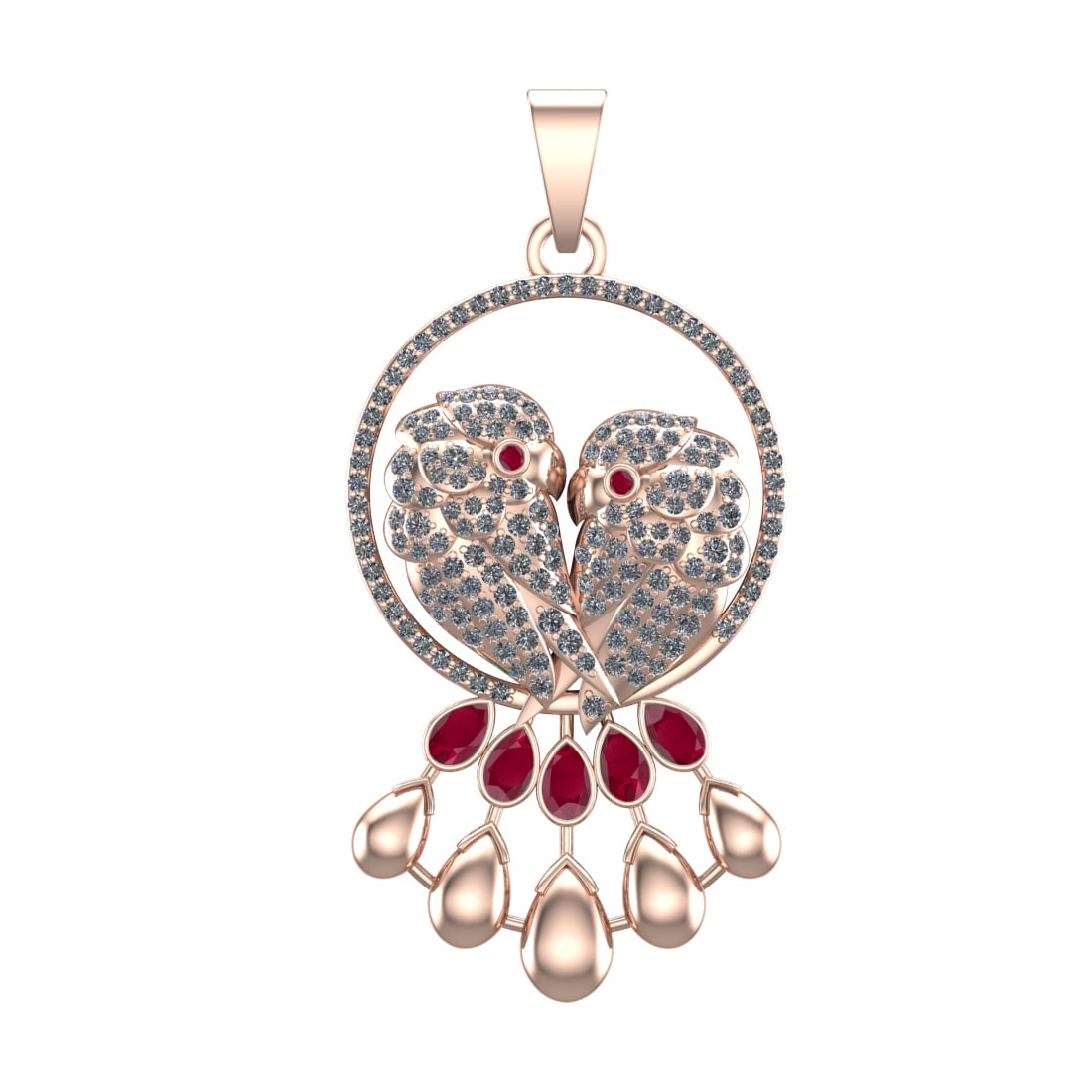 3.73 Ctw VS/SI1 Ruby and Diamond 14k Rose Gold Pandant (ALL DIAMOND ARE LAB: Center Stone Weight :-1.28 Ctw ( Pear & Round Cut) Center Stone Color :-Ruby Center Stone Setting : Prong Side Diamond Weight Of Ctw :- 2.45 Ctw Color : G-H Clarity : VS/SI1 Daimond Setting : Prong Me