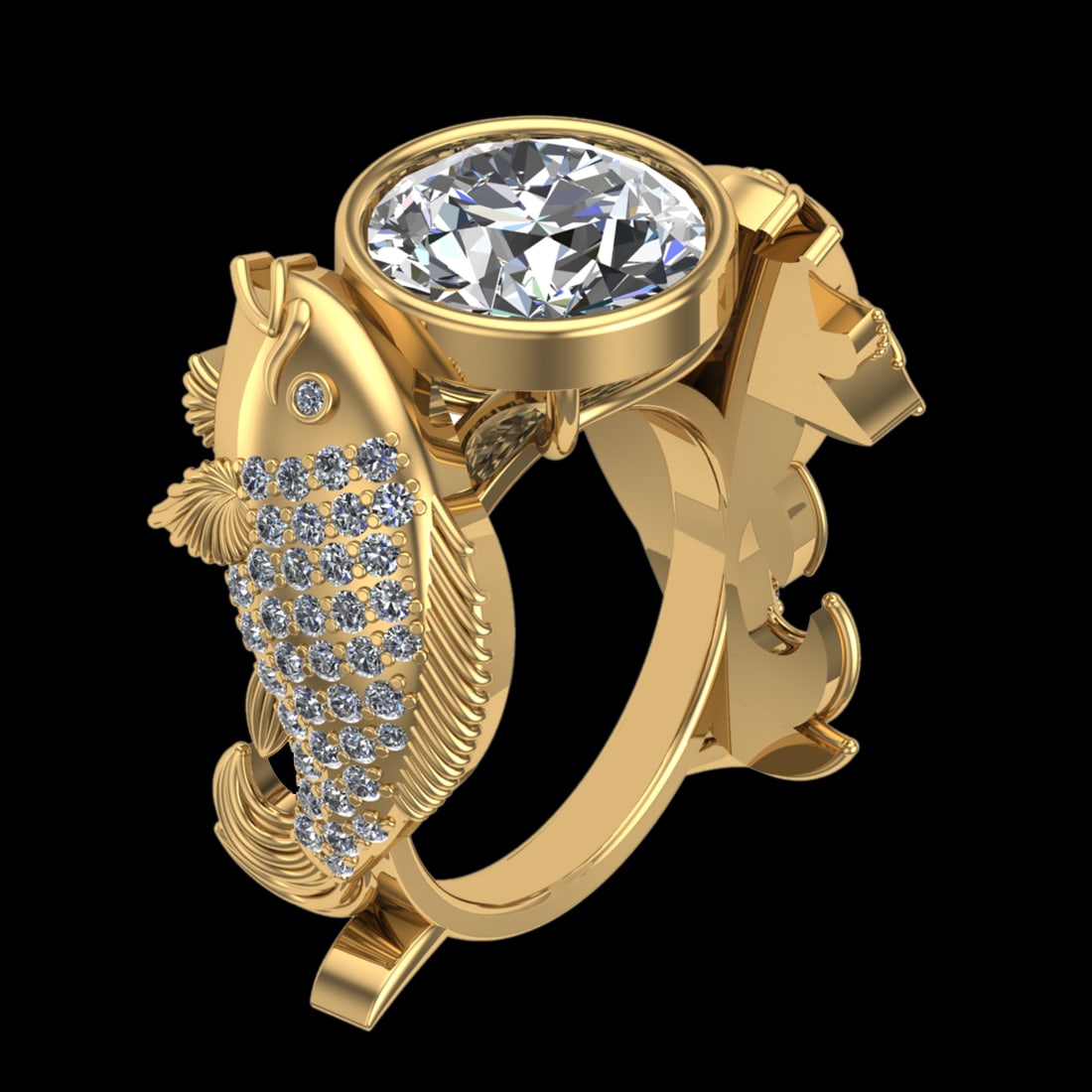 4.02 Ctw VS/SI1 Diamond 10k Yellow Gold Fish theme zodiac signs Engagement (1 of 2)