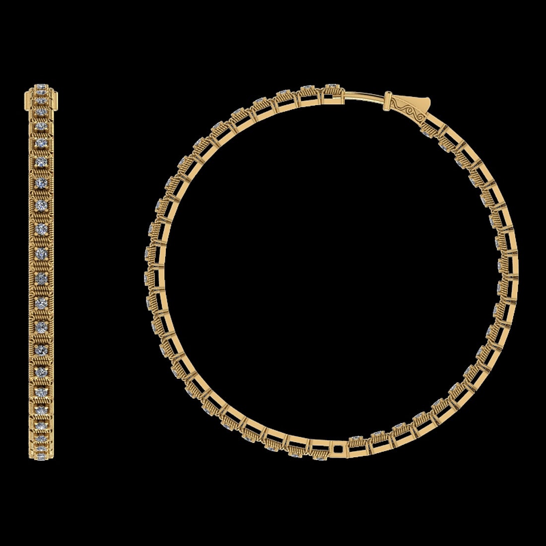 0.42 Ctw VS/SI1 Diamond 14K Yellow Gold Hoop Earrings (ALL DIAMOND ARE LAB