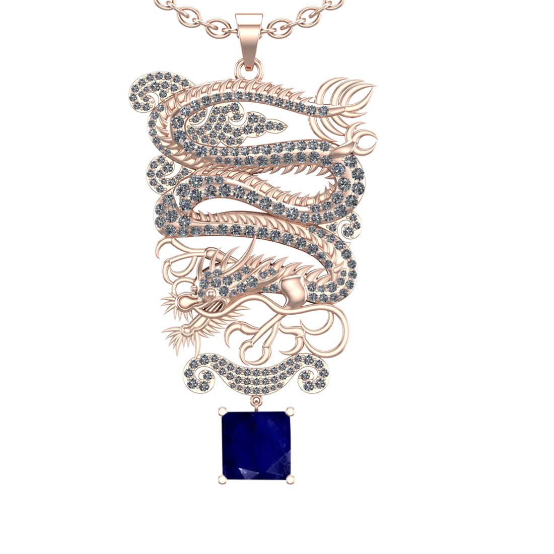 6.40 Ctw VS/SI1 Blue Sapphire and Diamond Prong Set 14K Rose Gold Pendant (: Center Stone Weight : 2.50 Ctw (Princess Cut) Center Stone Color : Blue Sapphire Setting : Prong Side Weight Of Ctw 3.90 Ctw Color : J-K Clarity : VS/SI1 Stone Setting : Prong Metal Weight : Approx 37