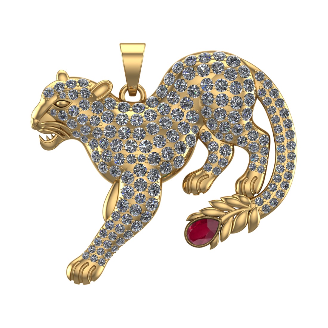 6.61 Ctw VS/SI1 Ruby and Diamond 14k Yellow Gold creature theme panther Pen: Center Stone Weight :-0.50 Ctw ( Pear Cut) Center Stone Color :-Ruby Center Stone Setting : Prong Side Diamond Weight Of Ctw :- 6.11 Ctw Color : J-K Clarity : VS/SI1 Daimond Setting : Prong Metal Weig