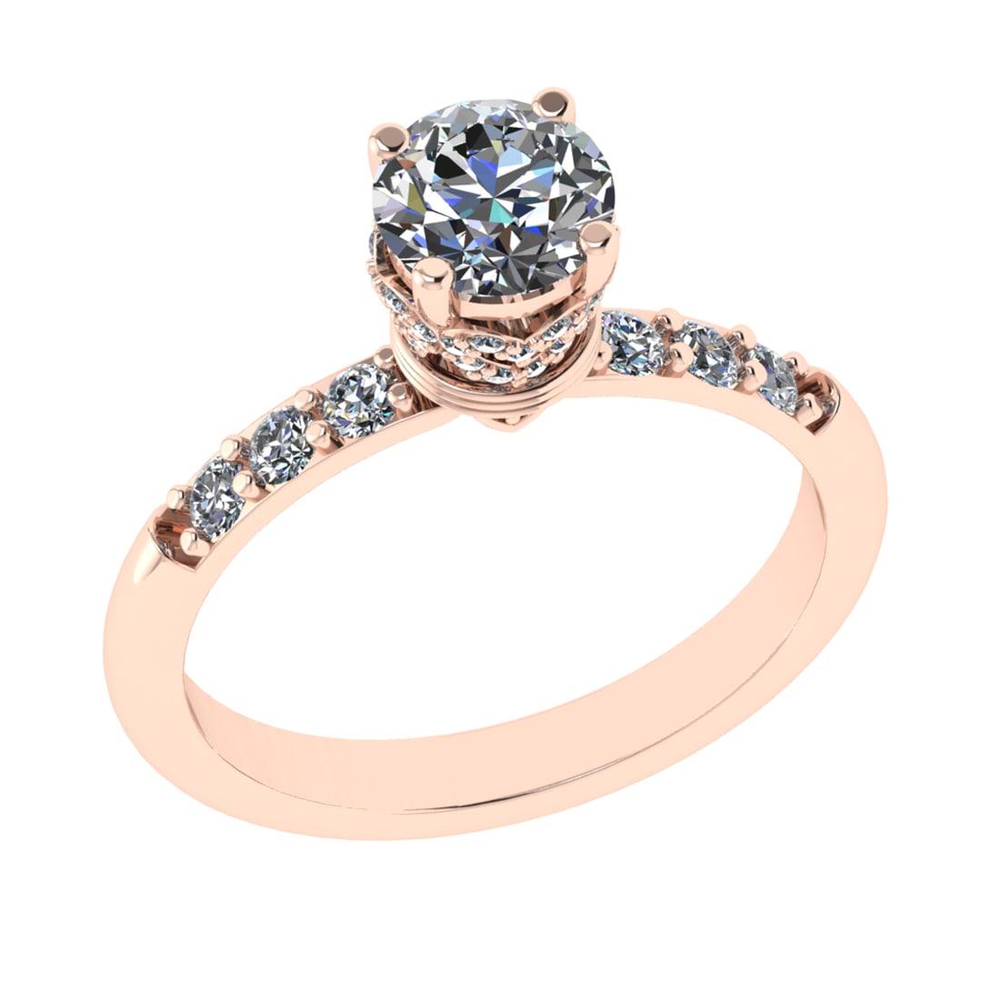 1.25 Ctw VS/SI1 Diamond Prong Set 14k Rose Gold Engagement Ring: Center Daimond Weight :-0.84 Ctw ( Round Cut) Color : G-H Clarity : VS/SI1 Side Diamond Weight Of Ctw 0.41 Ctw Color : G-H Clarity : VS/SI1 Daimond Setting : Prong Metal Weight : Approx 3.86 gram 14k 