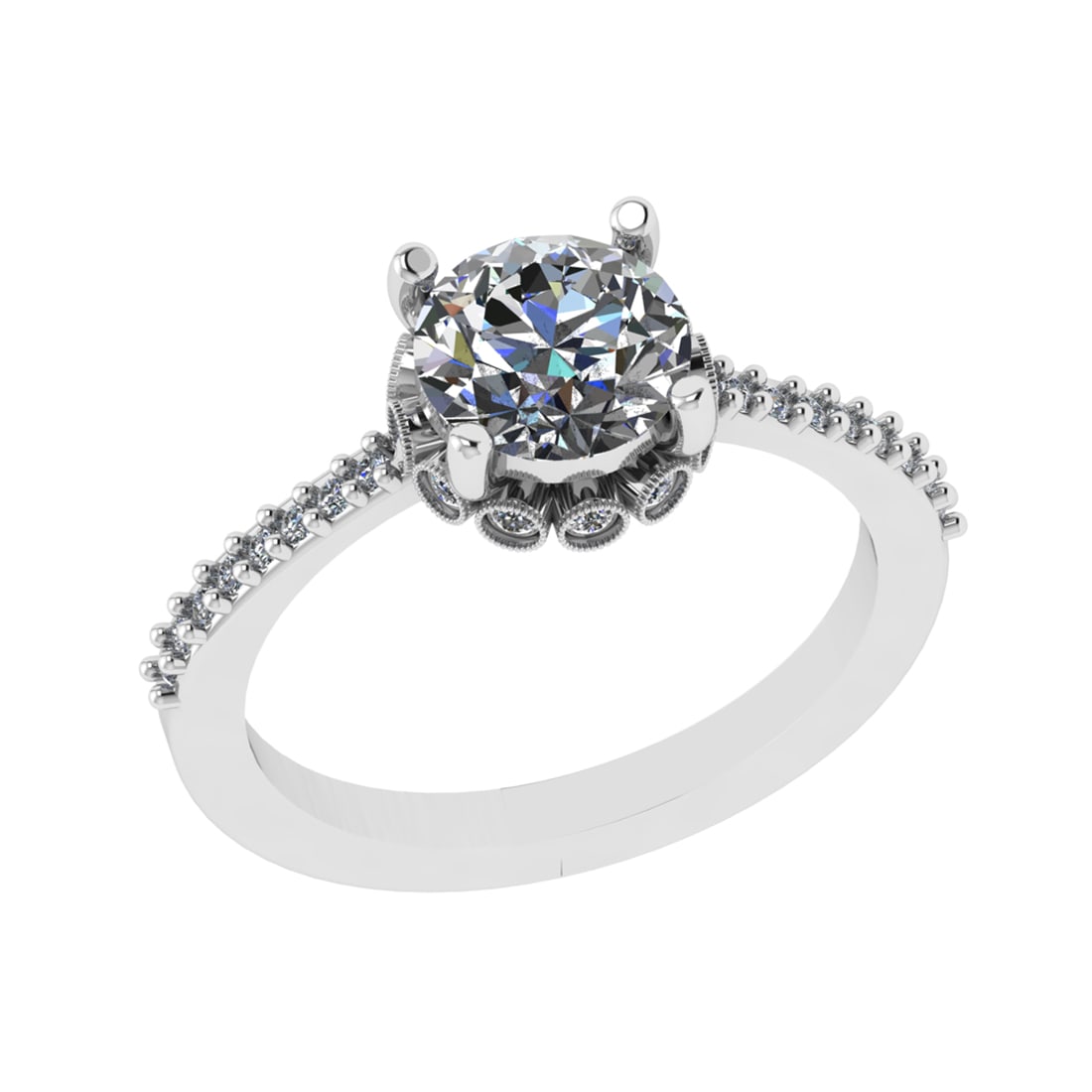 1.43 Ctw VS/SI1 Diamond 14k white Gold Hiden Halo Engagement Ring (ALL DIAM
