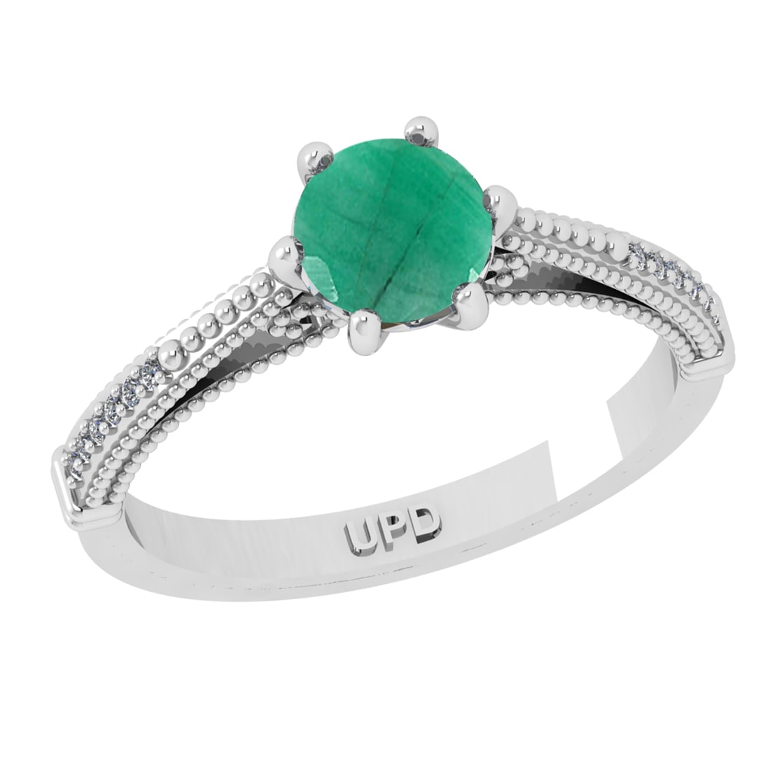 0.90 Ctw VS/SI1 Emerald and Diamond 14k white Gold Engagement Ring (ALL DIA: Center Stone Weight :-0.84 Ctw ( Round Cut) Center Stone Color :-Emerald Center Stone Setting : Prong Side Diamond Weight Of Ctw :- 0.06 Ctw Color : J-K Clarity : VS/SI1 Daimond Setting : Prong Metal 