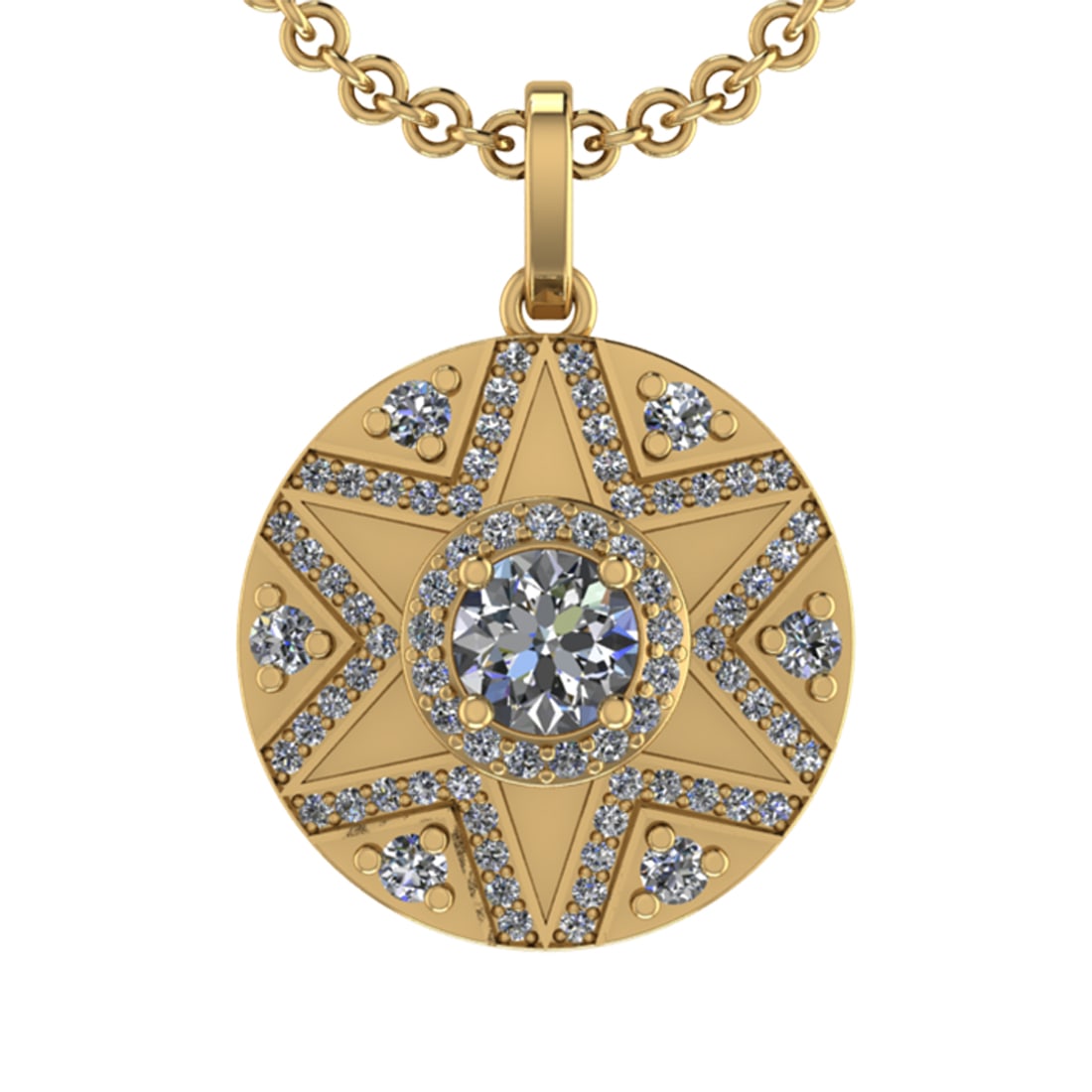 1.86 Ctw VS.SI1 (ALL DIAMOND ARE LAB GROWN ) Diamond 14k Yellow Gold Neckla: Center Daimond Weight :-0.84 Ctw ( Round Cut) Color : G-H Clarity : VS.SI1 (ALL DIAMOND ARE LAB GROWN ) Side Diamond Weight Of Ctw 1.02 Ctw Color : G-H Clarity : VS.SI1 (ALL DIAMOND ARE LAB GROWN ) Da