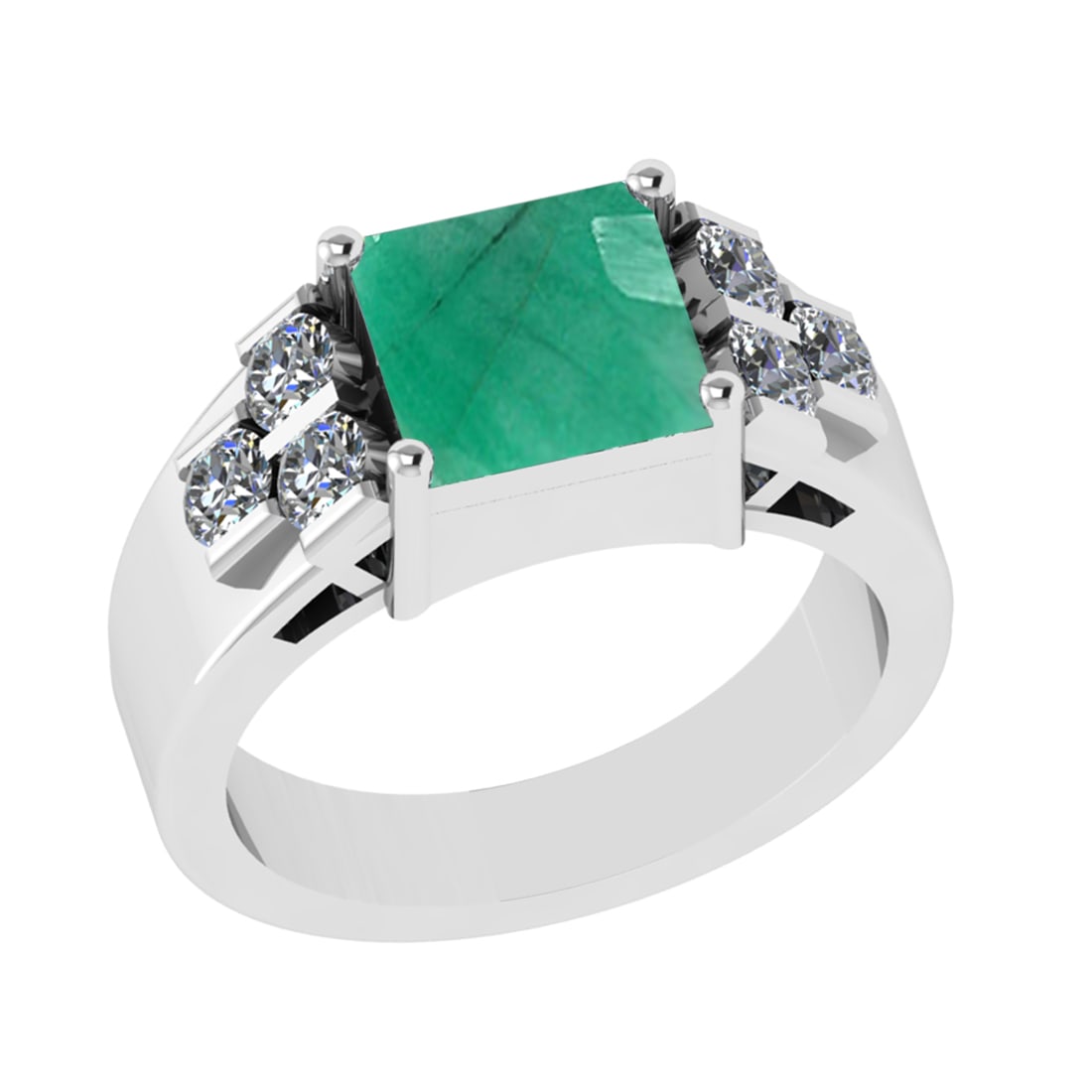 3.66 Ctw VS/SI1 Emerald and Diamond 14k white Gold Engagement Ring (ALL DIA: Center Stone Weight :-3.00 Ctw ( Princess Cut) Center Stone Color :-Emerald Center Stone Setting : Prong Side Diamond Weight Of Ctw :- 0.66 Ctw Color : J-K Clarity : VS/SI1 Daimond Setting : Prong Met
