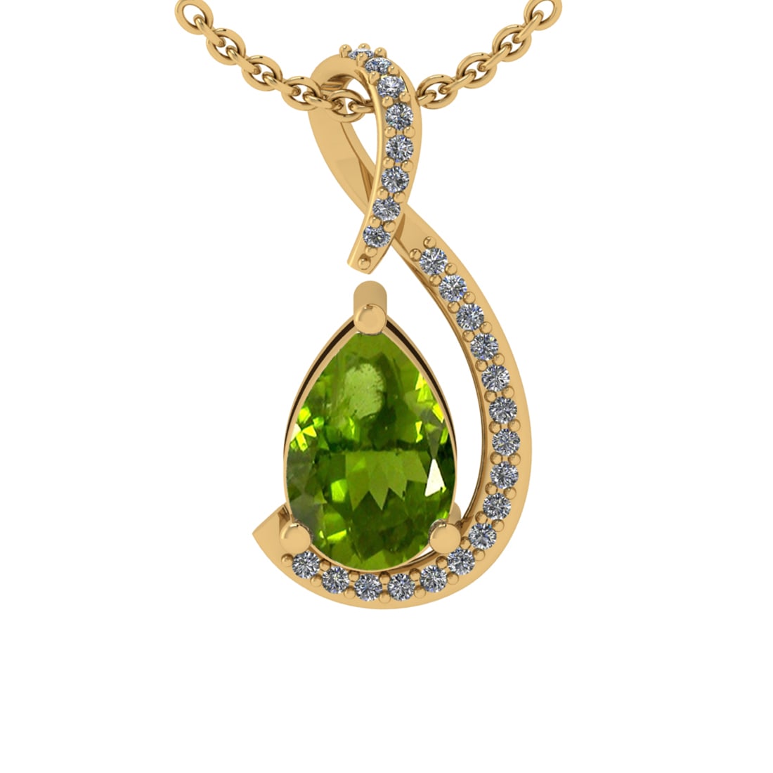 2.12 Ctw VS/SI1 Peridot and Diamond Set 10K Yellow Gold Pendant (ALL DIAMON: Center Stone Weight :-2.00 Ctw ( Pear Cut) Center Stone Color :-Peridot Center Stone Setting : Prong Side Diamond Weight Of Ctw 0.12 Ctw Color : J-K Clarity : VS/SI1 Daimond Setting : Prong Metal Weig