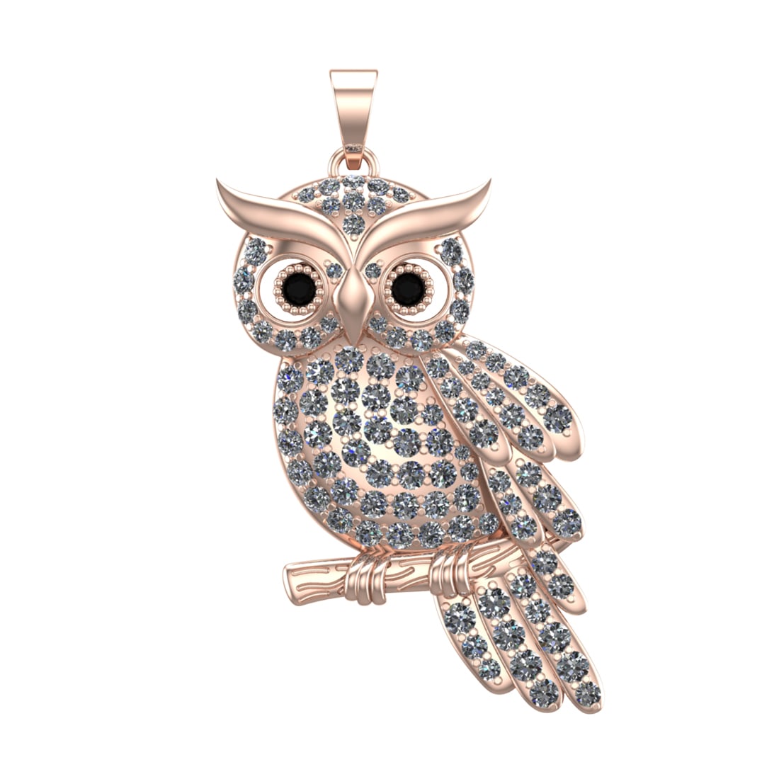 1.92 Ctw SI1/SI2 Diamond 14k Rose Gold Creature Pendant(ALL DIAMOND ARE LAB: Eye Stone Weight :- 0.02 ctw Eye Stone Color :- Treated Fancy Black Diamond Total Daimond Weight :-1.90 Ctw Color : G-H Clarity : SI1/SI2 Setting : Prong Metal Weight : Approx 18.28 gram 14k Rose Gold
