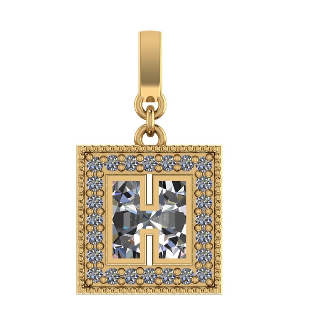 1.06 Ctw SI2/SI1 Diamond Prong Set 14k Yellow Gold Alphabet-H Pendant (ALL: Center Daimond Weight :-0.87 Ctw Color : White Side Diamond Weight Of Ctw 0.19 Ctw Color : G-H Clarity : SI2/SI1 Daimond Setting : Prong Metal Weight : Approx 3.86 gram 14k Yellow Gold Alphabet-H Pend