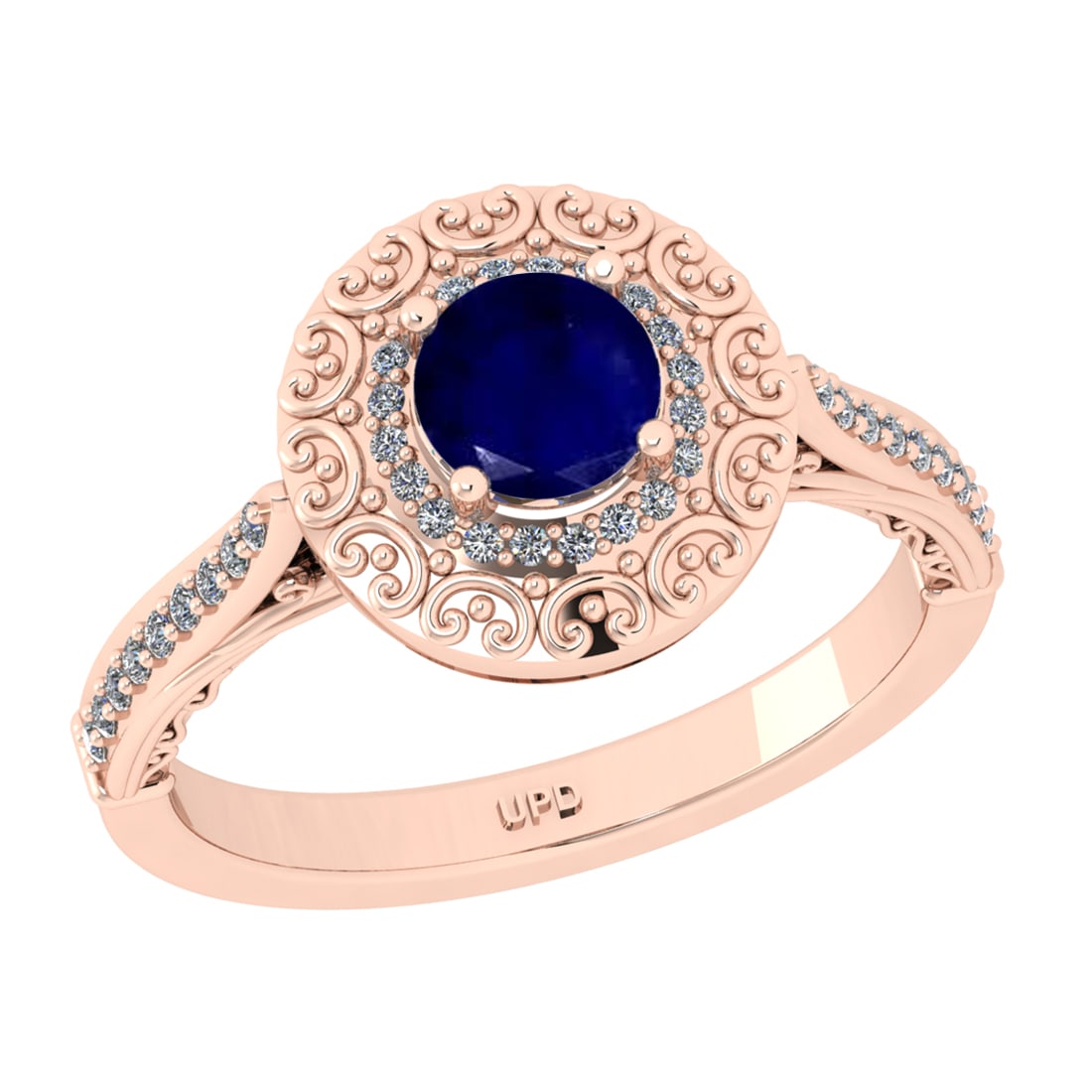 1.10 Ctw VS/SI1 Blue Sapphire and Diamond 14k Rose Gold Engagement Ring: Center Stone Weight :-0.84 Ctw ( Round Cut) Center Stone Color :-Blue Sapphire Center Stone Setting : Prong Side Diamond Weight Of Ctw :- 0.26 Ctw Color : J-K Clarity : VS/SI1 Daimond Setting : Prong 