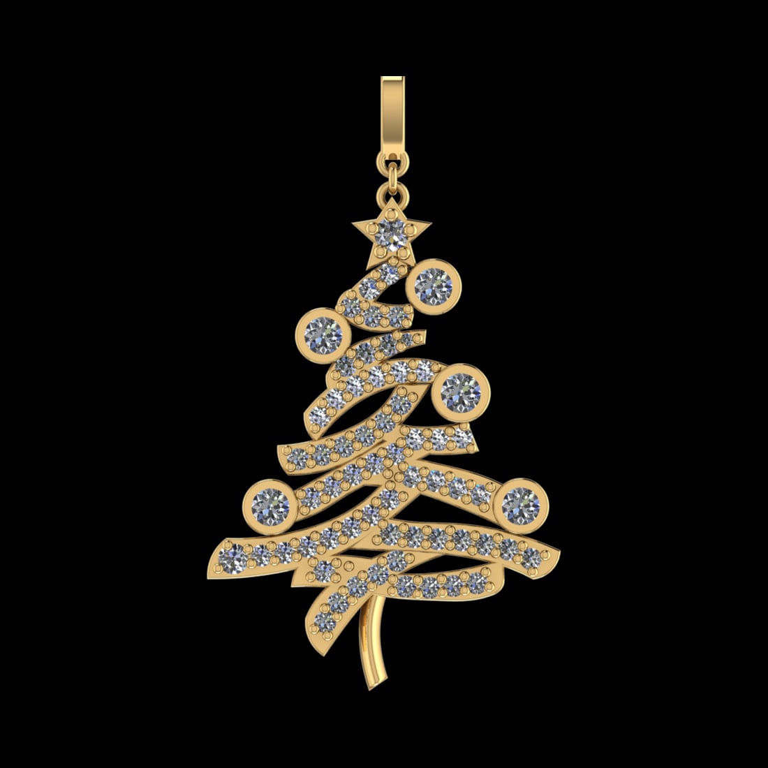 3.81 Ctw VS/SI1 Diamond Prong Set 10k Yellow Gold Chirstmas Tree Theme Pend