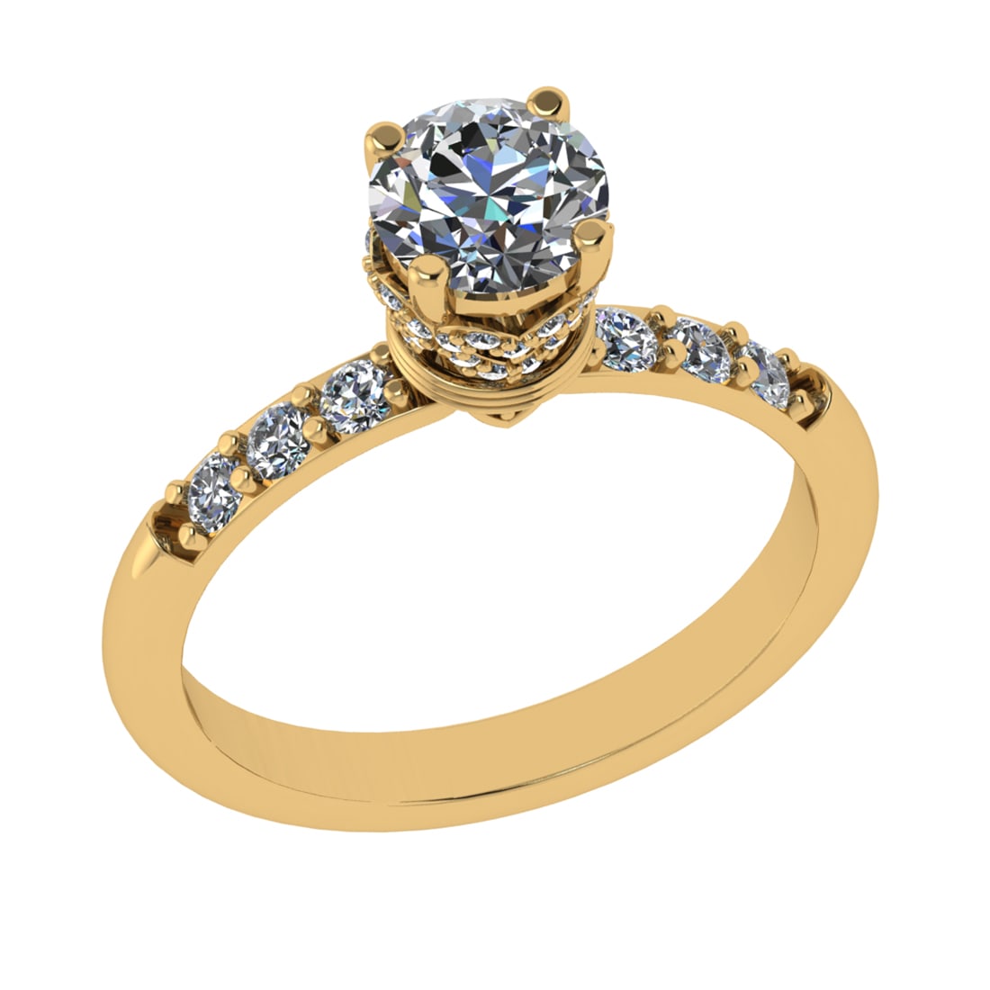 1.25 Ctw VS/SI1 Diamond Prong Set 14k Yellow Gold Engagement Ring: Center Daimond Weight :-0.84 Ctw ( Round Cut) Color : G-H Clarity : VS/SI1 Side Diamond Weight Of Ctw 0.41 Ctw Color : G-H Clarity : VS/SI1 Daimond Setting : Prong Metal Weight : Approx 3.86 gram 14k 