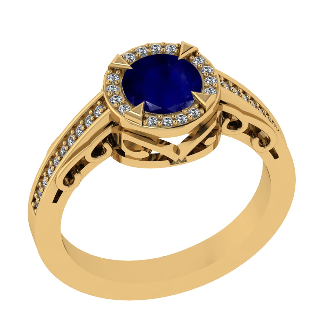 1.02 Ctw VS/SI1 Blue Sapphire and Diamond 14k Yellow Gold Engagement Ring: Center Stone Weight :-0.84 Ctw ( Round Cut) Center Stone Color :-Blue Sapphire Center Stone Setting : Prong Side Diamond Weight Of Ctw :- 0.18 Ctw Color : J-K Clarity : VS/SI1 Daimond Setting : Prong 