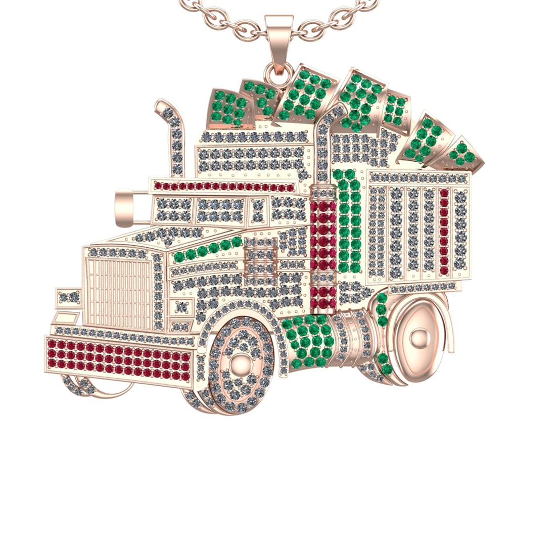 5.68 Ctw VS/SI1 Emerald ,Ruby And Diamond 14K Rose Gold Necklace (ALL DIAMO: Center Stone Weight : 2.32 Ctw ( Round Cut ) Center Stone Color : Emerald ,Ruby Stone Setting : Prong Side Diamond Weight Of Ctw 3.36 Ctw Side Stone Color : J-K Stone Clarity : VS/SI1 Stone Setting : 