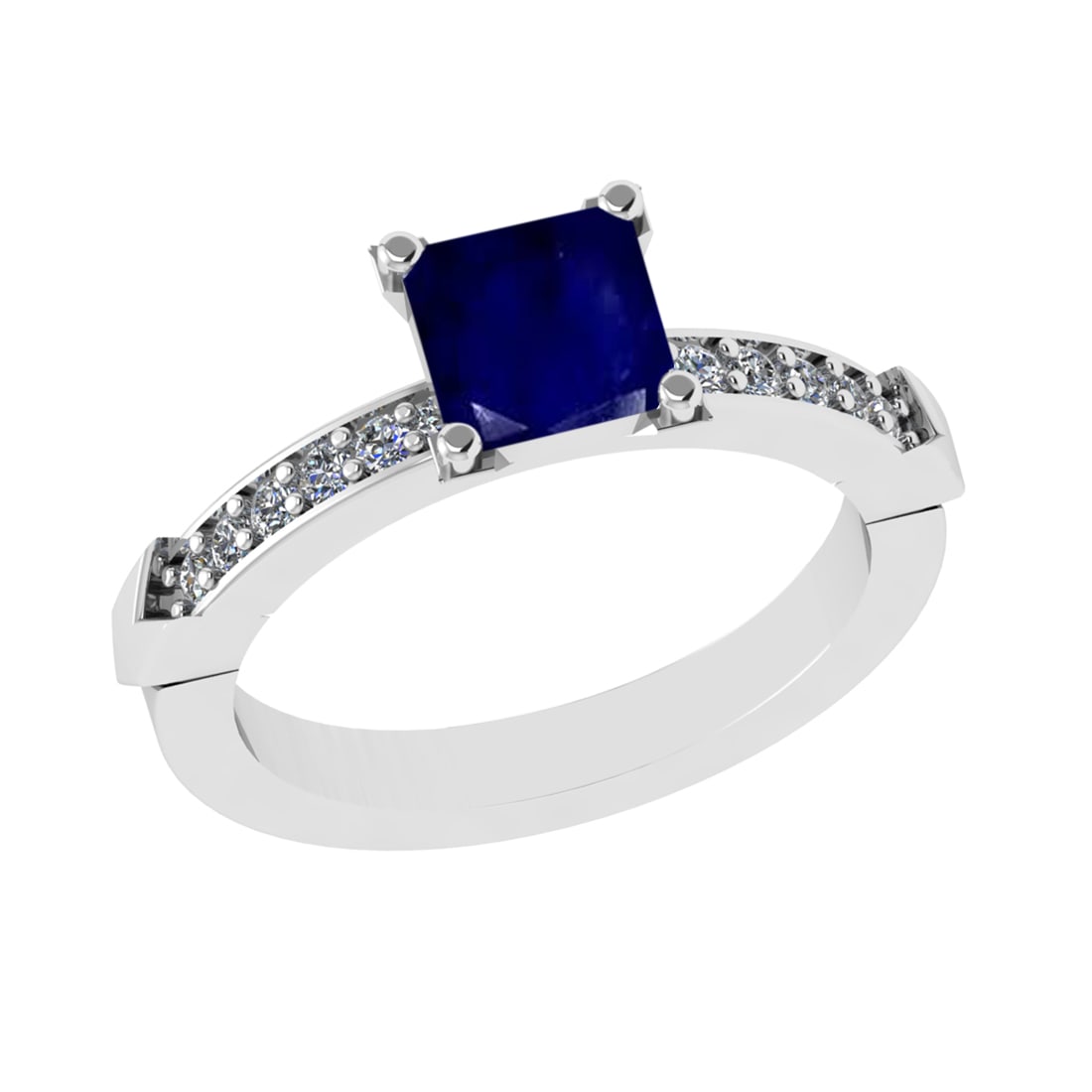 1.46 Ctw VS/SI1 Blue Sapphire and Diamond 14k white Gold Engagement Ring: Center Stone Weight :-1.25 Ctw ( Princess Cut) Center Stone Color :-Blue Sapphire Center Stone Setting : Prong Side Diamond Weight Of Ctw :- 0.21 Ctw Color : J-K Clarity : VS/SI1 Daimond Setting : Pro