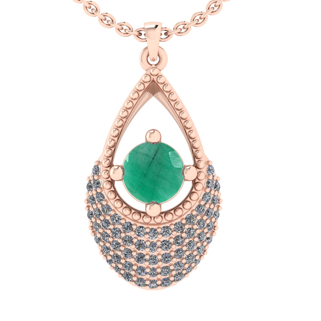 0.80 Ctw VS/SI1 Emerald and Diamond 14k Rose Gold Engagement Ring: Center Stone Weight :-0.50 Ctw ( Round Cut) Center Stone Color :-Emerald Center Stone Setting : Prong Side Diamond Weight Of Ctw :- 0.30 Ctw Color : J-K Clarity : VS/SI1 Daimond Setting : Prong Metal 