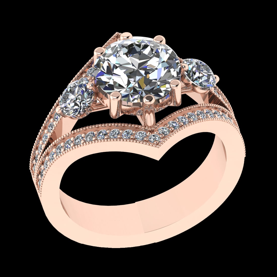 3.40 Ctw SI1/SI2 Diamond 10k Rose Gold Engagement Ring (ALL DIAMOND ARE LAB: Center Daimond Weight :-2.00 Ctw ( Round Cut) Color : J-K Clarity : SI1/SI2 Side Diamond Weight Of Ctw 1.40 Ctw Color : J-K Clarity : SI1/SI2 Daimond Setting : Prong Metal Weight : Approx 6.06 gram 10