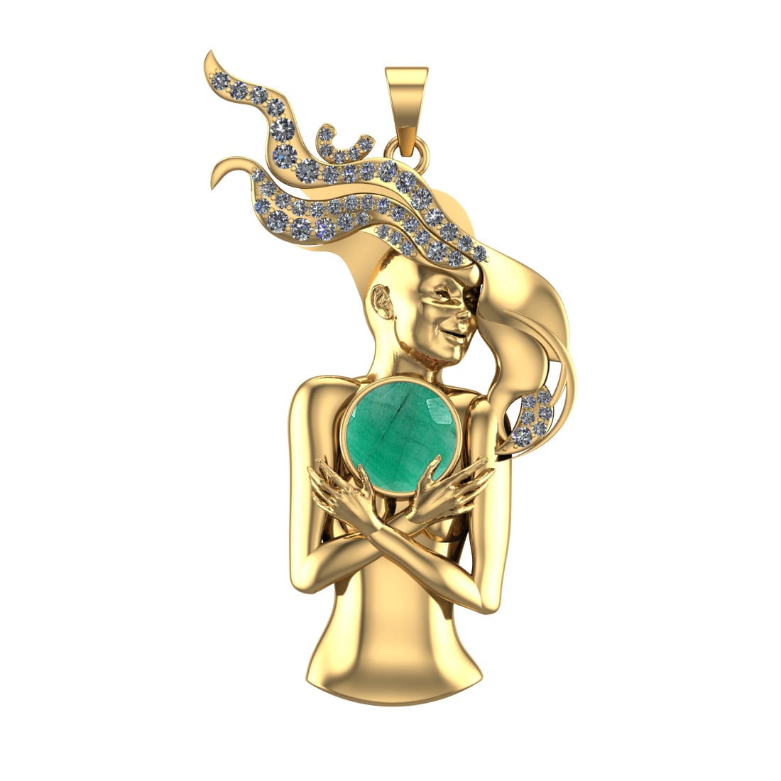 4.79 Ctw VS/SI1 Emerald and Diamond 14k Yellow Gold Pandant (ALL DIAMOND AR: Center Stone Weight :-3.87 Ctw ( Round Cut) Center Stone Color :-Emerald Center Stone Setting : Prong Side Diamond Weight Of Ctw :- 0.92 Ctw Color : G-H Clarity : VS/SI1 Daimond Setting : Prong Metal 