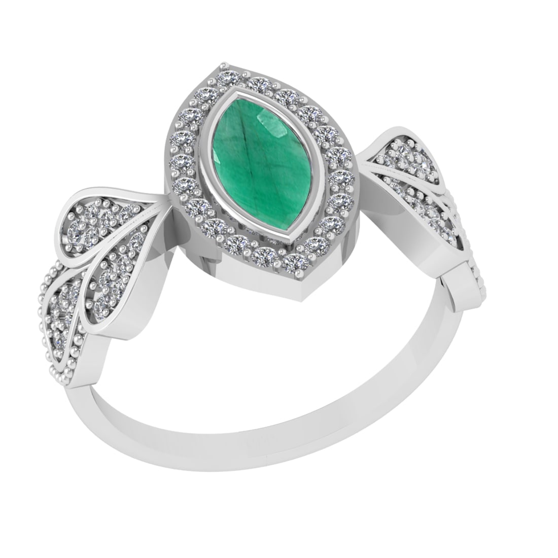 0.83 Ctw VS/SI1 Emerald and Diamond14K White Gold Engagement Ring: Center Stone Weight : 0.50 Ctw (Marquise Cut) Center Stone Color :-Emerald Center Stone Setting : Prong Side Diamond Weight Of Ctw 0.33 Ctw Color : J-K Clarity : VS/SI1 Stone Setting : Prong Metal Wei