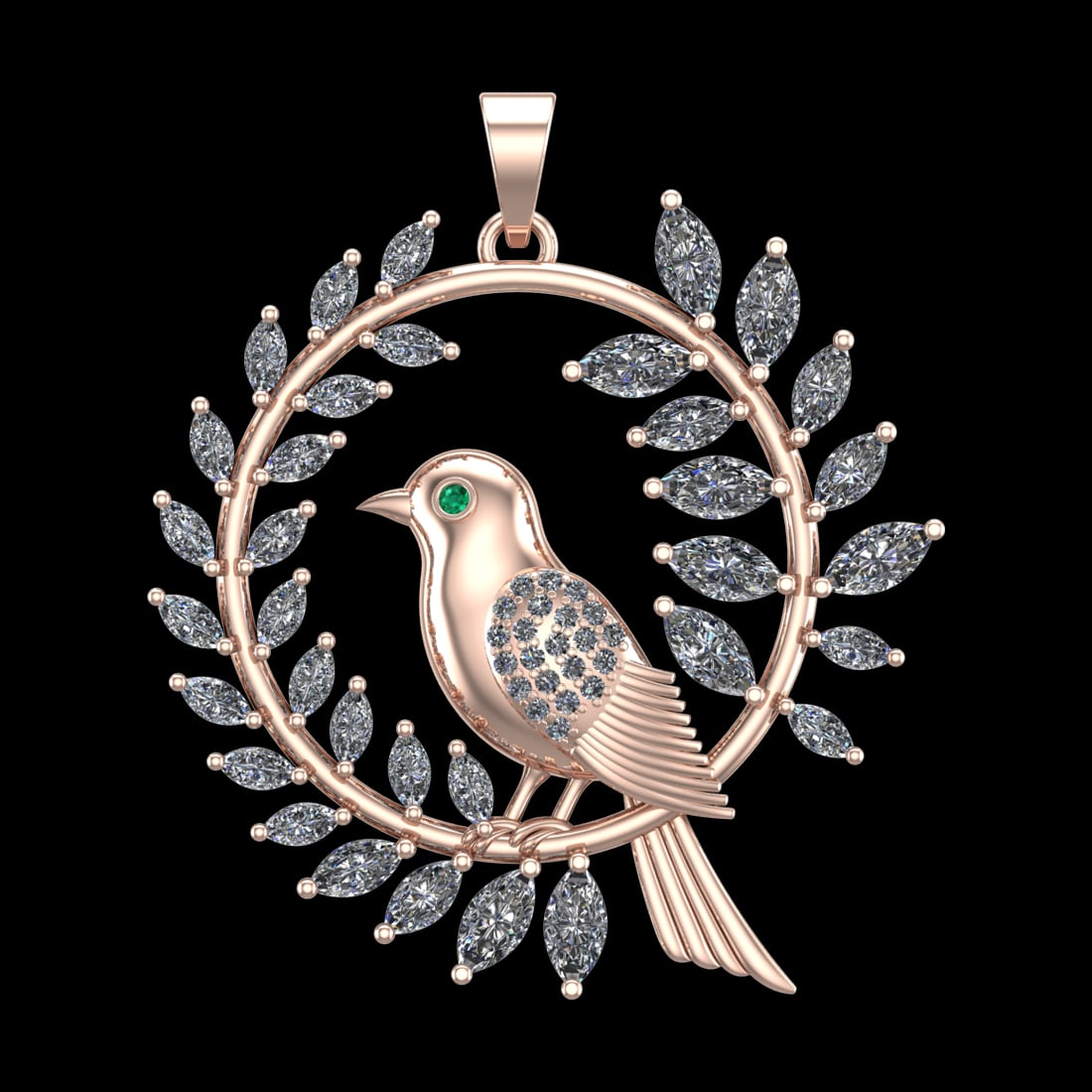 5.13 Ctw VS/SI1 Emerald And Diamond Prong Set 10K Rose Gold Animal theme Bi: Eye Stone weight :- Ctw :- 0.01 Ctw ( Round cut ) Eye Stone Color :- Emerald Total Diamond Weight Of Ctw :- 5.12 Ctw Color : J-K Clarity : VS/SI1 Setting : Prong Metal Weight : Approx 12.84 gram 10K R