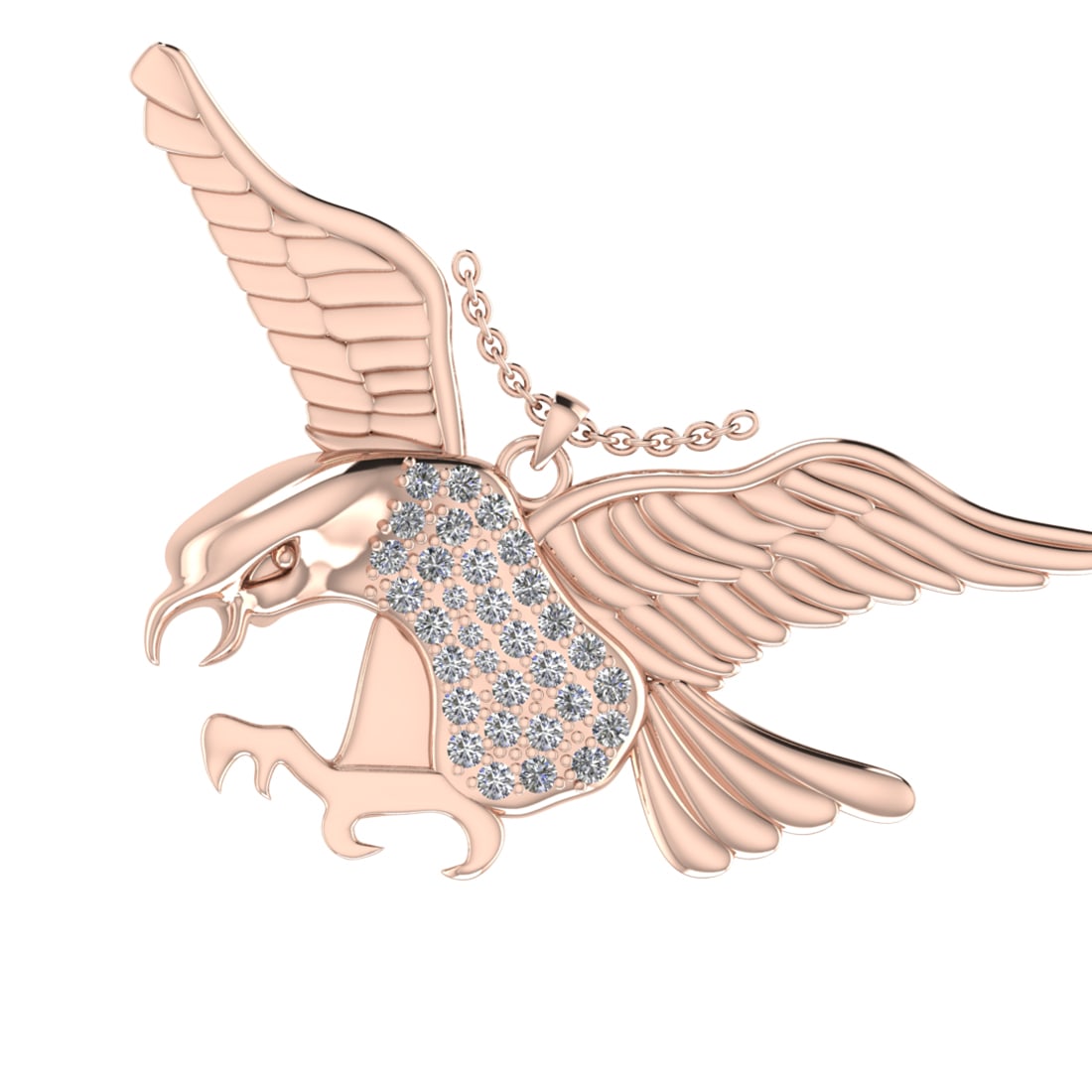 0.42 Ctw VS/SI1 Diamond 10K Rose Gold Bird theme Eagle Pendant (ALL DIAMOND: Total Diamond Weight : 0.42 Ctw (Round cut) Center Diamond Color :- J-K Center Clarity : VS/SI1 Stone Setting : Prong Metal Weight : Approx 7.20 Gram 10K Rose Gold Bird theme Eagle Pendant (ALL DIAMON