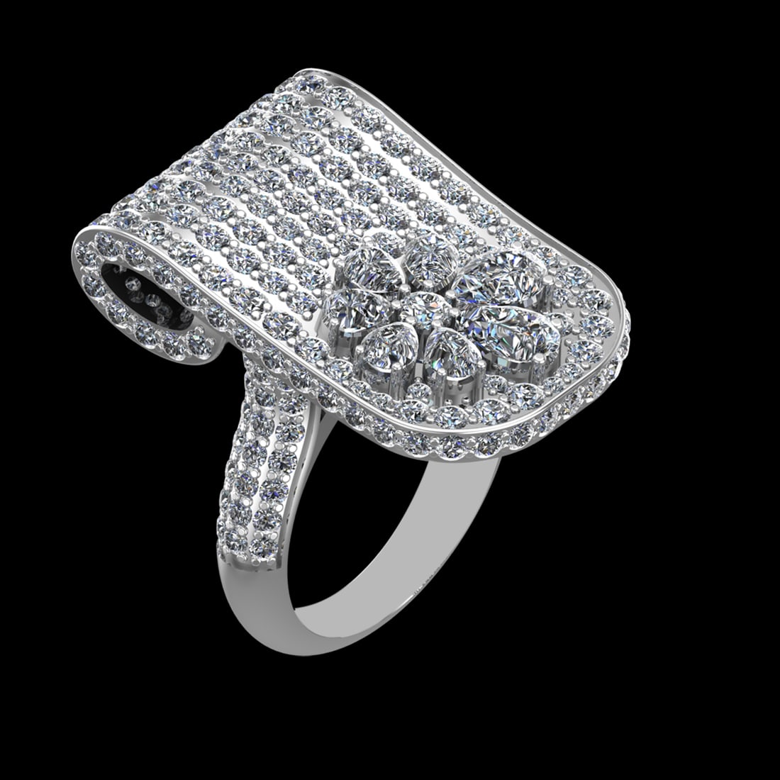7.54 Ctw VS/SI1 Diamond Prong Set 18k white Gold Engagement Ring (ALL DIAMO: Center Daimond Weight :-2.16 Ctw ( Pear & Round Cut) Color : G-H Clarity : VS/SI1 Side Diamond Weight Of Ctw 5.38 Ctw Color : G-H Clarity : VS/SI1 Daimond Setting : Prong Metal Weight : Approx 17.91