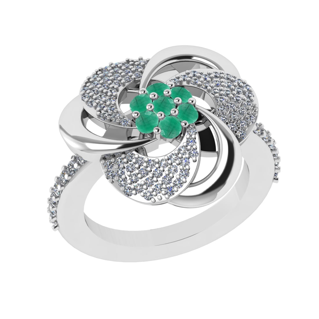 0.90 Ctw VS/SI1 Emerald and Diamond 14k white Gold Engagement Ring (ALL DIA: Center Stone Weight :-0.27 Ctw ( Round Cut) Center Stone Color :-Emerald Center Stone Setting : Prong Side Diamond Weight Of Ctw :- 0.63 Ctw Color : J-K Clarity : VS/SI1 Daimond Setting : Prong Metal 