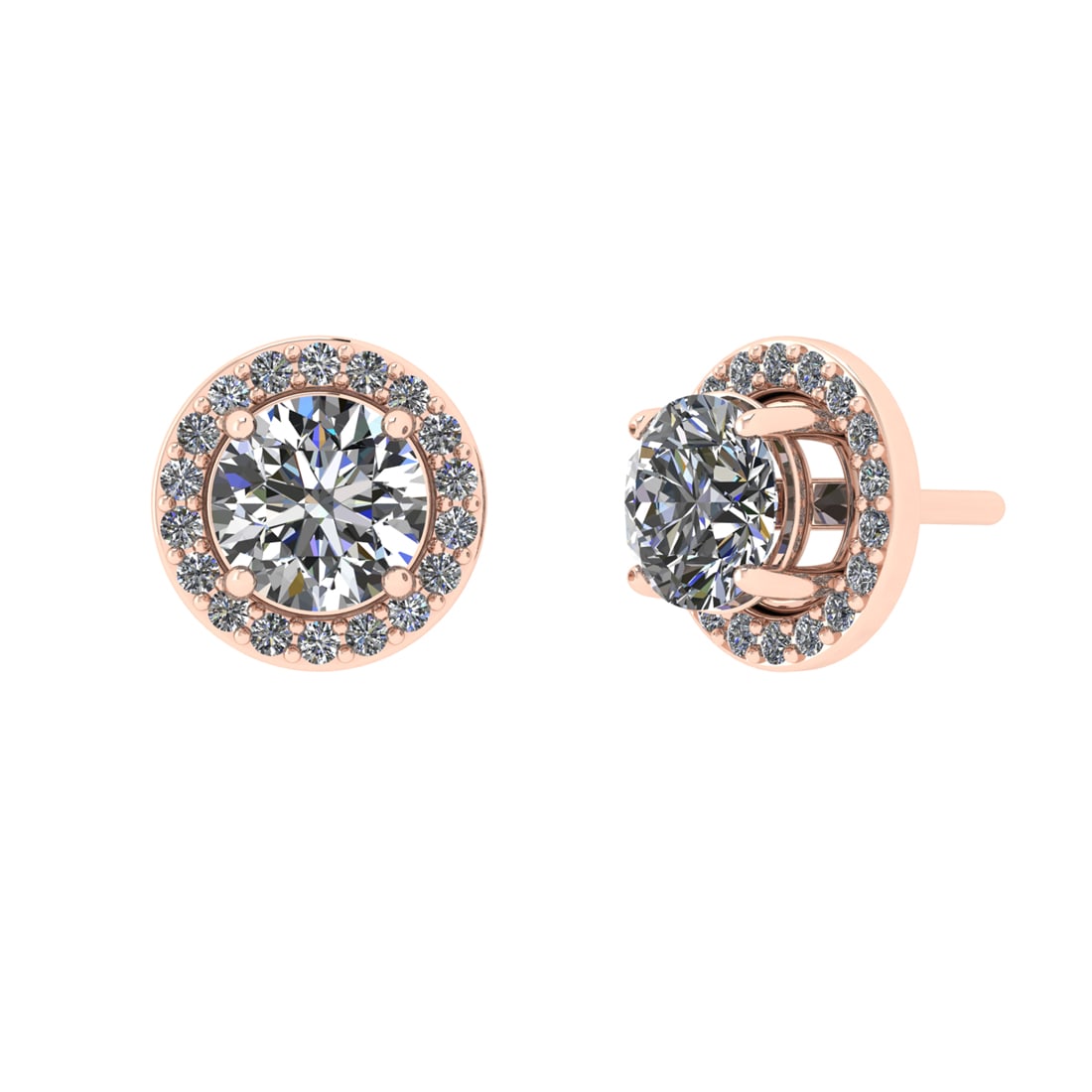 1.18 Ctw VS/SI1 Diamond 14k Rose Gold Stud Earrings (ALL DIAMOND ARE LAB GR: Center Daimond Weight :-1.00 Ctw ( Round Cut) Color : G-H Clarity : VS/SI1 Side Diamond Weight Of Ctw 0.18 Ctw Color : G-H Clarity : VS/SI1 Daimond Setting : Prong Metal Weight : Approx 1.51 gram 14k 
