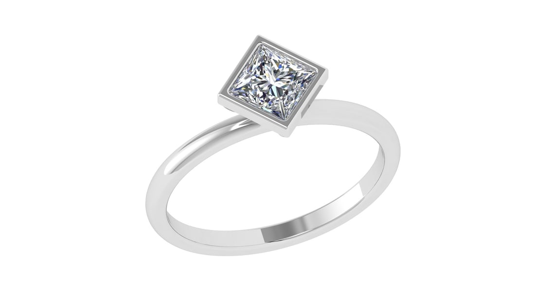 0.80 Ctw SI2/SI1 Diamond Bezel Set 14k white Gold Solitaire Ring: Center Daimond Weight :-0.80 Ctw ( Princess Cut) Color : G-H Clarity : SI2/SI1 Daimond Setting : Bezel Metal Weight : Approx 2.50 gram 14k White Gold Solitaire Ring Current Ring Size 6 (ALL DIAMOND AR