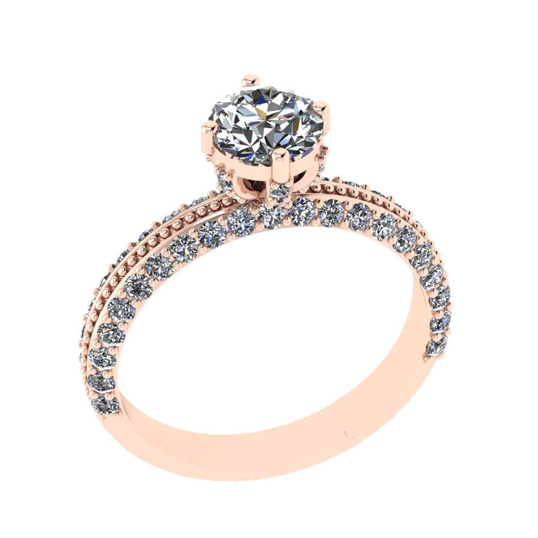 1.61 Ctw VS/SI1 Diamond Prong Set 14k Rose Gold Engagement Ring: Center Daimond Weight :-0.84 Ctw ( Round Cut) Color : G-H Clarity : VS/SI1 Side Diamond Weight Of Ctw 0.77 Ctw Color : G-H Clarity : VS/SI1 Daimond Setting : Prong Metal Weight : Approx 3.86 gram 14k 