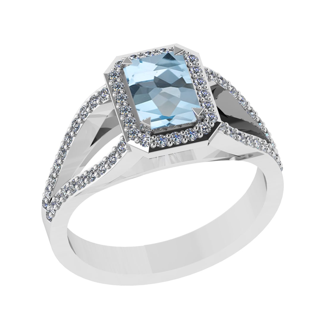 1.43 Ctw VS/SI1 Blue Topaz and Diamond Set 10K white Gold Engagement Ring (: Center Stone Weight :-1.00 Ctw ( Emerald Cut) Center Stone Color :-Blue Topaz Center Stone Setting : Prong Side Diamond Weight Of Ctw 0.43 Ctw Color : J-K Clarity : VS/SI1 Daimond Setting : Prong Meta