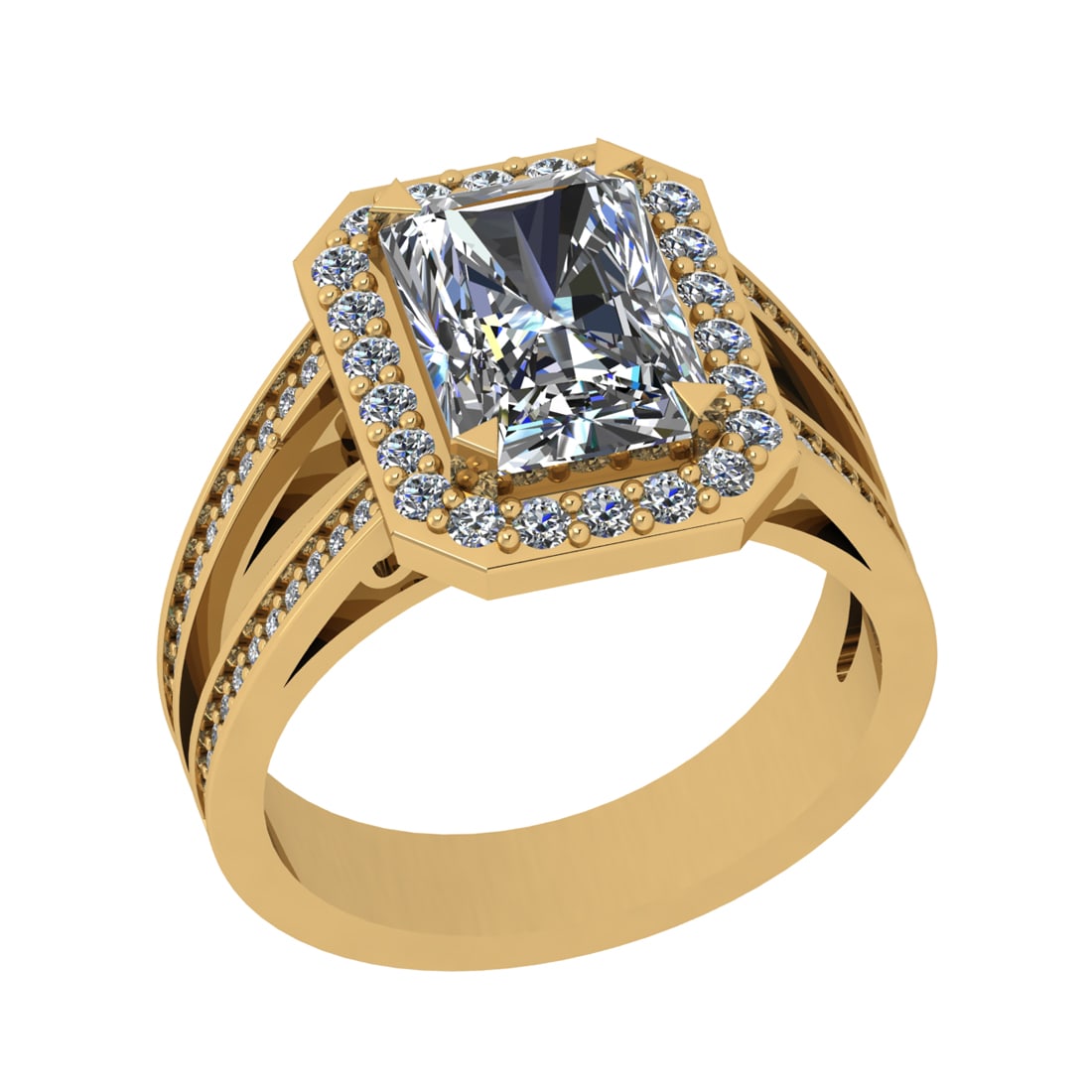 3.21 Ctw SI1/SI2 Diamond Prong Set 14k Yellow Gold Engagement Ring: Center Daimond Weight :-2.50 Ctw ( Emerald Cut) Color : G-H Clarity : SI1/SI2 Side Diamond Weight Of Ctw 0.71 Ctw Color : G-H Clarity : SI1/SI2 Daimond Setting : Prong Metal Weight : Approx 4.91 gram 