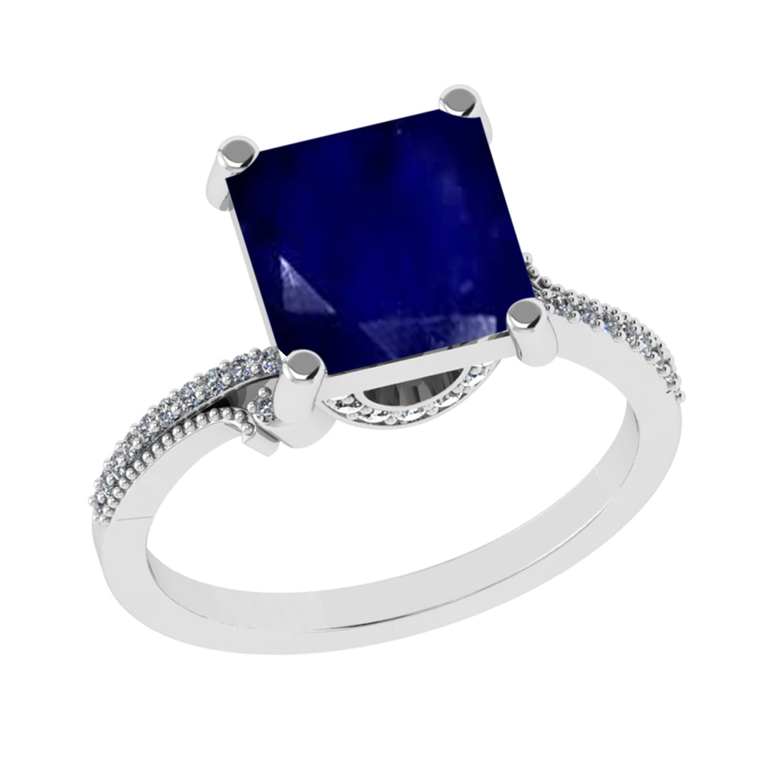 3.23 Ctw VS/SI1 Blue Sapphire and Diamond 14k white Gold Engagement Ring (A: Center Stone Weight :-3.00 Ctw ( Princess Cut) Center Stone Color :-Blue Sapphire Center Stone Setting : Prong Side Diamond Weight Of Ctw :- 0.23 Ctw Color : J-K Clarity : VS/SI1 Daimond Setting :