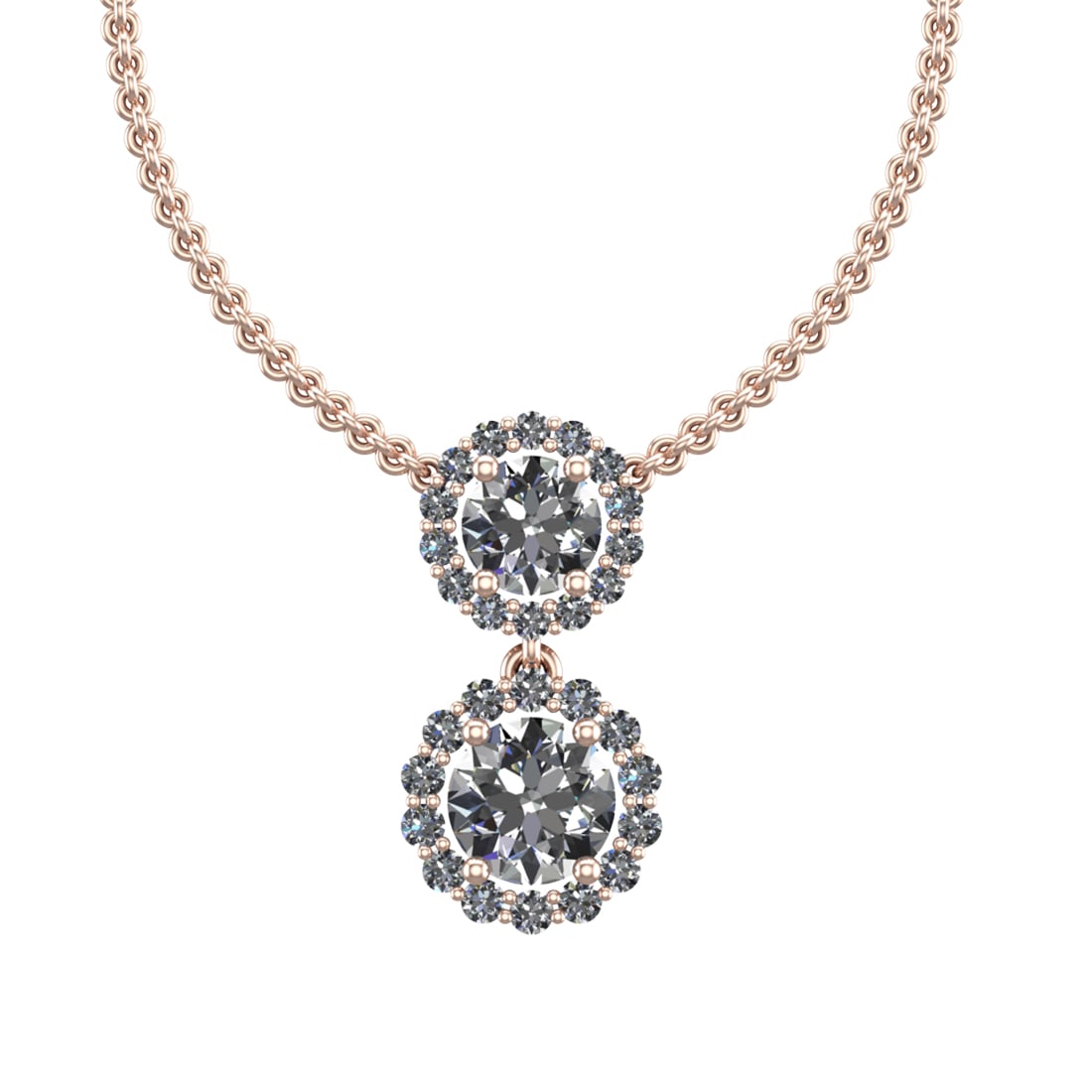 1.76 Ctw SI2/SI1 Diamond Prong Set 14K Rose Gold Two-Stone Pendant Necklace: Center Daimond Weight :-1.34 Ctw ( Round Cut) Color : G-H Clarity : SI2/SI1 Side Diamond Weight Of Ctw 0.42 Ctw Color : G-H Clarity : SI2/SI1 Daimond Setting : Prong Metal Weight : Approx 3.35 gram 14