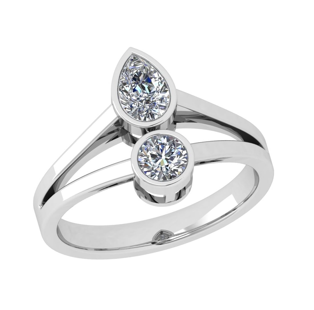 0.75 Ctw SI2/SI1 Diamond Bezel Set 14k white Gold Solitaire Ring: Center Daimond Weight :-0.75 Ctw ( Pear & Round Cut) Color : G-H Clarity : SI2/SI1 Daimond Setting : Bezel Metal Weight : Approx 3.86 gram 14k White Gold Solitaire Ring Current Ring Size 6 (ALL DIAMON