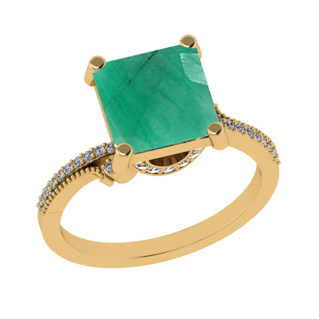 3.23 Ctw VS/SI1 Emerald and Diamond 14k Yellow Gold Engagement Ring (ALL DI: Center Stone Weight :-3.00 Ctw ( Princess Cut) Center Stone Color :-Emerald Center Stone Setting : Prong Side Diamond Weight Of Ctw :- 0.23 Ctw Color : J-K Clarity : VS/SI1 Daimond Setting : Prong Met