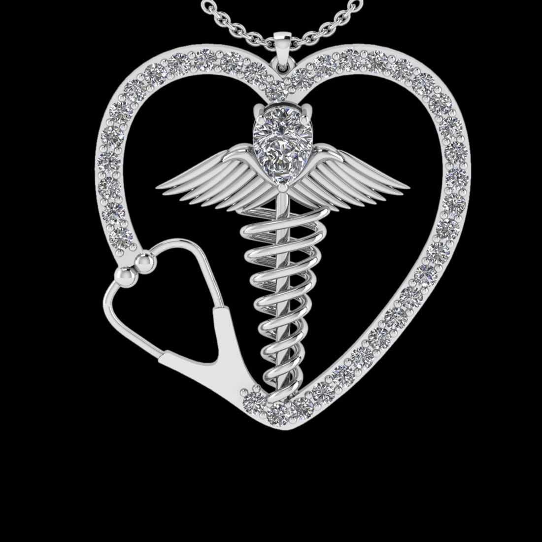 2.01 Ctw VS/SI1 Diamond 10K White Gold Veterinary Doctor theme Pendant (ALL: Total Diamond Weight :-2.01 Ctw (Pear & Round cut) Color :- J-K Clarity : VS/SI1 Setting : Prong Metal Weight : Approx 6.30gram 10K White Gold Veterinary Doctor theme Pendant (ALL DIAMOND ARE LAB GROW