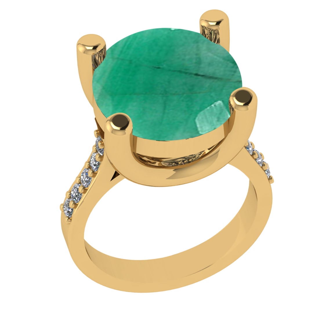 3.25 Ctw VS/SI1 Emerald And Diamond 14k Yellow Gold Engagement Ring (ALL DI: Center Stone Weight : 2.90 Ctw ( Round Cut ) Center Stone Color : Emerald Stone Setting : Prong Side Diamond Weight Of Ctw 0.35 Ctw Side Stone Color : G-H Stone Clarity : VS/SI1 Stone Setting : Prong 