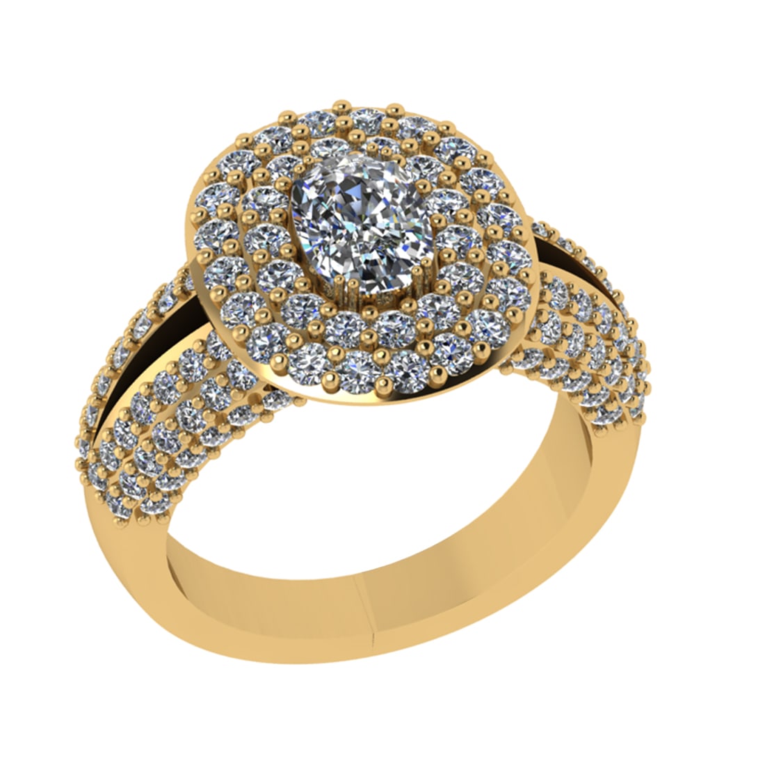 2.59 Ctw VS/SI1 Diamond 14k Yellow Gold Engagement Ring (ALL DIAMOND ARE LA: Center Daimond Weight :-0.75 Ctw ( Cushion Cut) Color : G-H Clarity : VS/SI1 Side Diamond Weight Of Ctw 1.84 Ctw Color : G-H Clarity : VS/SI1 Daimond Setting : Prong Metal Weight : Approx 8.36 gram 14