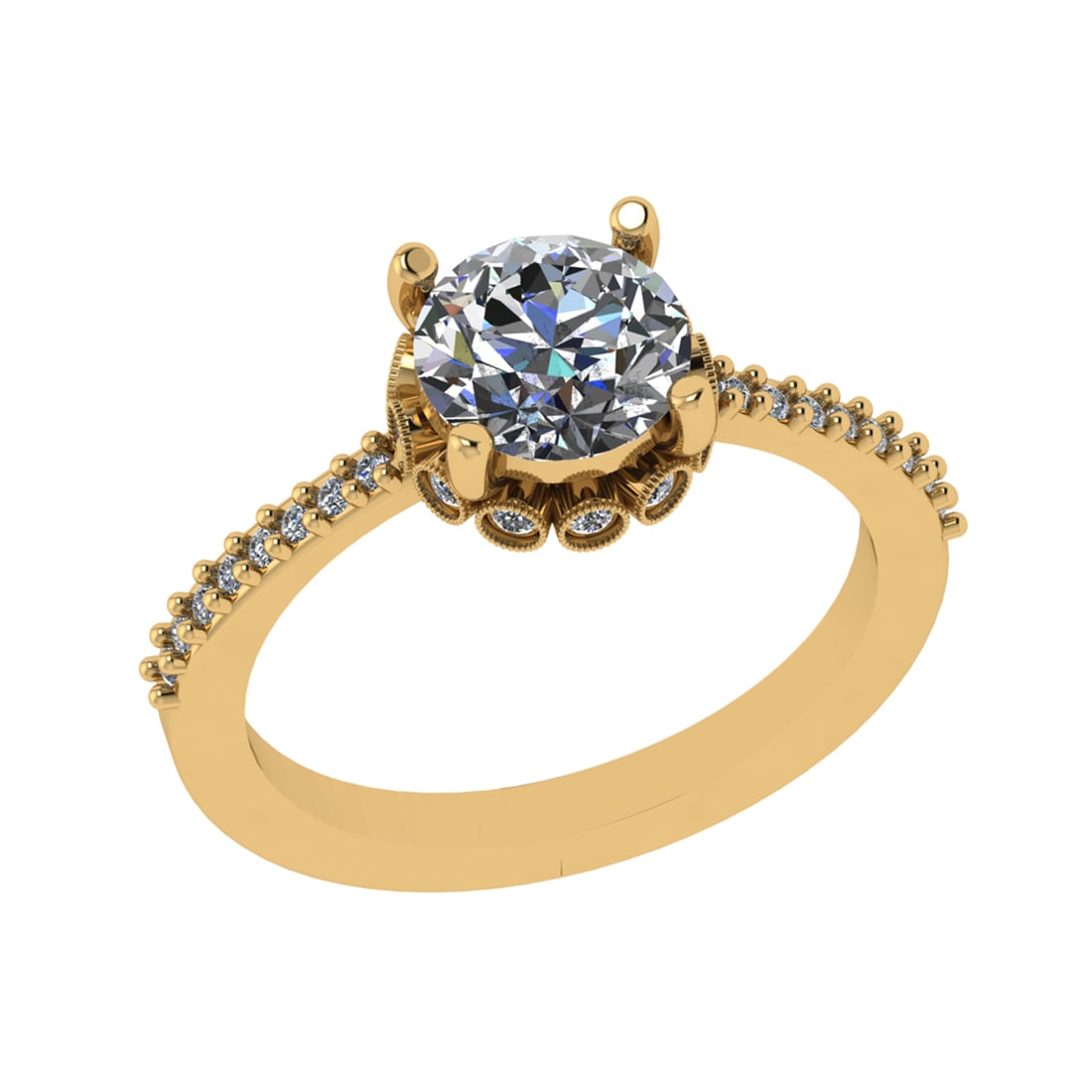 1.43 Ctw VS/SI1 Diamond 14k Yellow Gold Hiden Halo Engagement Ring (ALL DIA: Center Daimond Weight :-1.25 Ctw ( Roundr Cut) Color : G-H Clarity : VS/SI1 Side Diamond Weight Of Ctw 0.18 Ctw Color : G-H Clarity : VS/SI1 Daimond Setting : Prong Metal Weight : Approx 3.95 gram 14k