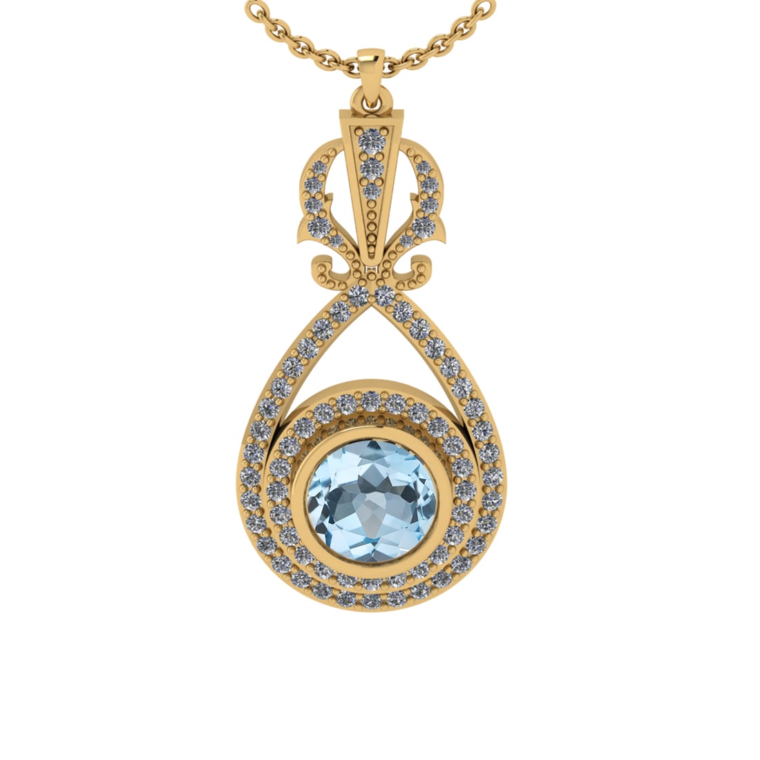 1.85 Ctw VS/SI1 Blue Topaz and Diamond 10K Yellow Gold Pendant (ALL DIAMOND: Center Stone Weight :-1.30 Ctw ( Round Cut) Center Stone Color :-Blue Topaz Center Stone Setting : Prong Side Diamond Weight Of Ctw 0.55 Ctw Color : J-K Clarity : VS/SI1 Stone Setting : Prong Metal We