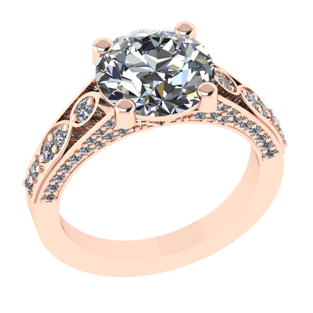 3.47 Ctw VS/SI1 Diamond 14k Rose Gold Engagement Ring (ALL DIAMOND ARE LAB: Center Daimond Weight :-2.75 Ctw ( Round Cut) Color : G-H Clarity : VS/SI1 Side Diamond Weight Of Ctw 0.72 Ctw Color : G-H Clarity : VS/SI1 Daimond Setting : Prong Metal Weight : Approx 4.91 gram 14k 