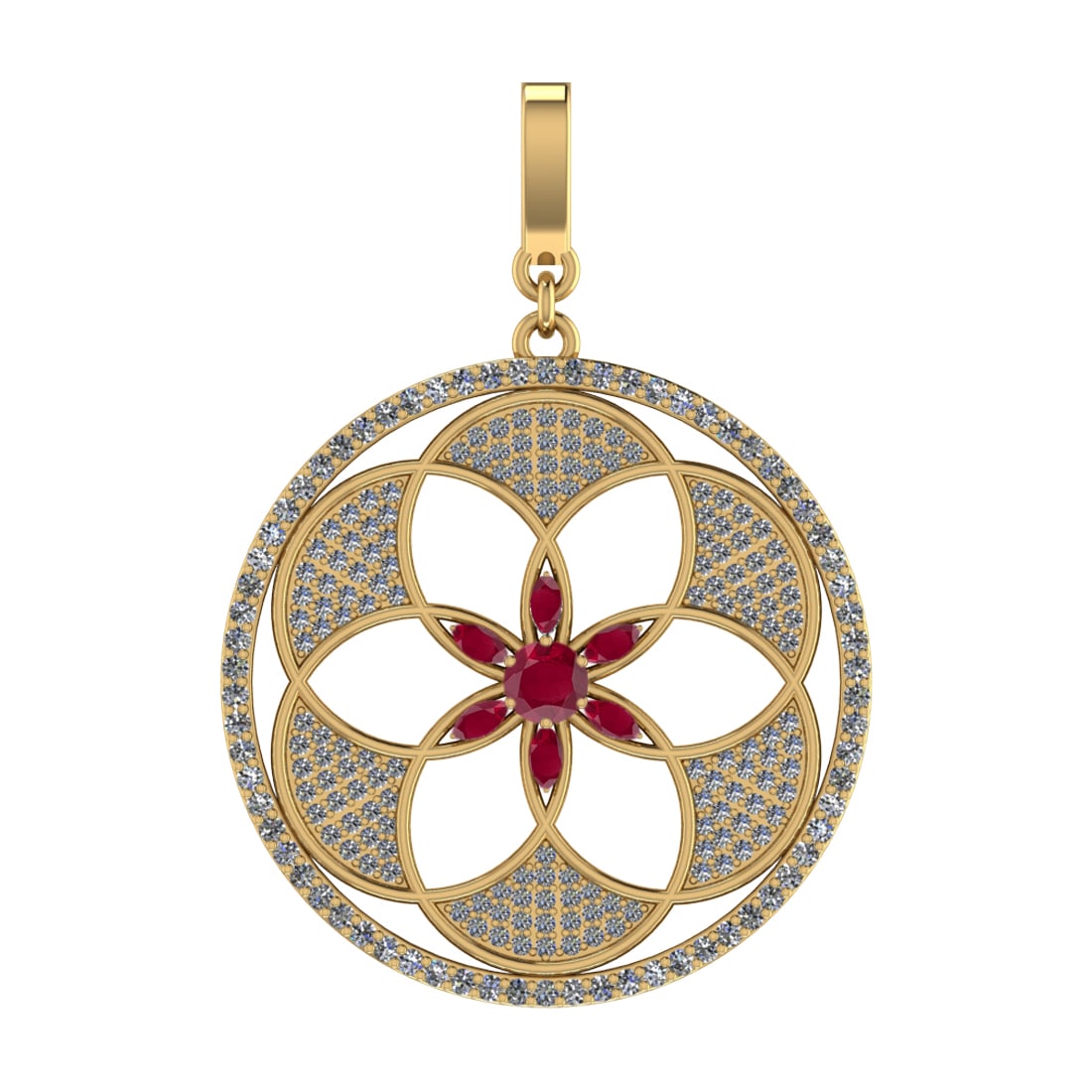 4.22 Ctw VS/SI1 Rubyand Diamond Prong Set 14k Yellow Gold Pendant (ALL DIAM: Center Stone Weight :-1.10 Ctw ( Marquise & Round Cut ) Center Stone Color :-Ruby Center Stone Setting : Prong Side Diamond Weight Of Ctw :- 3.12 Ctw Color : J-K Clarity : VS/SI1 Daimond Setting : Pro