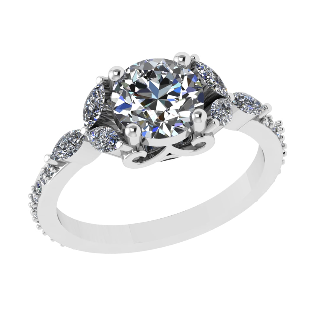 2.06 Ctw VS/SI1 Diamond 14k white Gold Engagement Ring (ALL DIAMOND ARE LAB: Center Daimond Weight :-1.30 Ctw ( Round Cut) Color : G-H Clarity : VS/SI1 Side Diamond Weight Of Ctw 0.76 Ctw Color : G-H Clarity : VS/SI1 Daimond Setting : Prong Metal Weight : Approx 3.86 gram 14k 