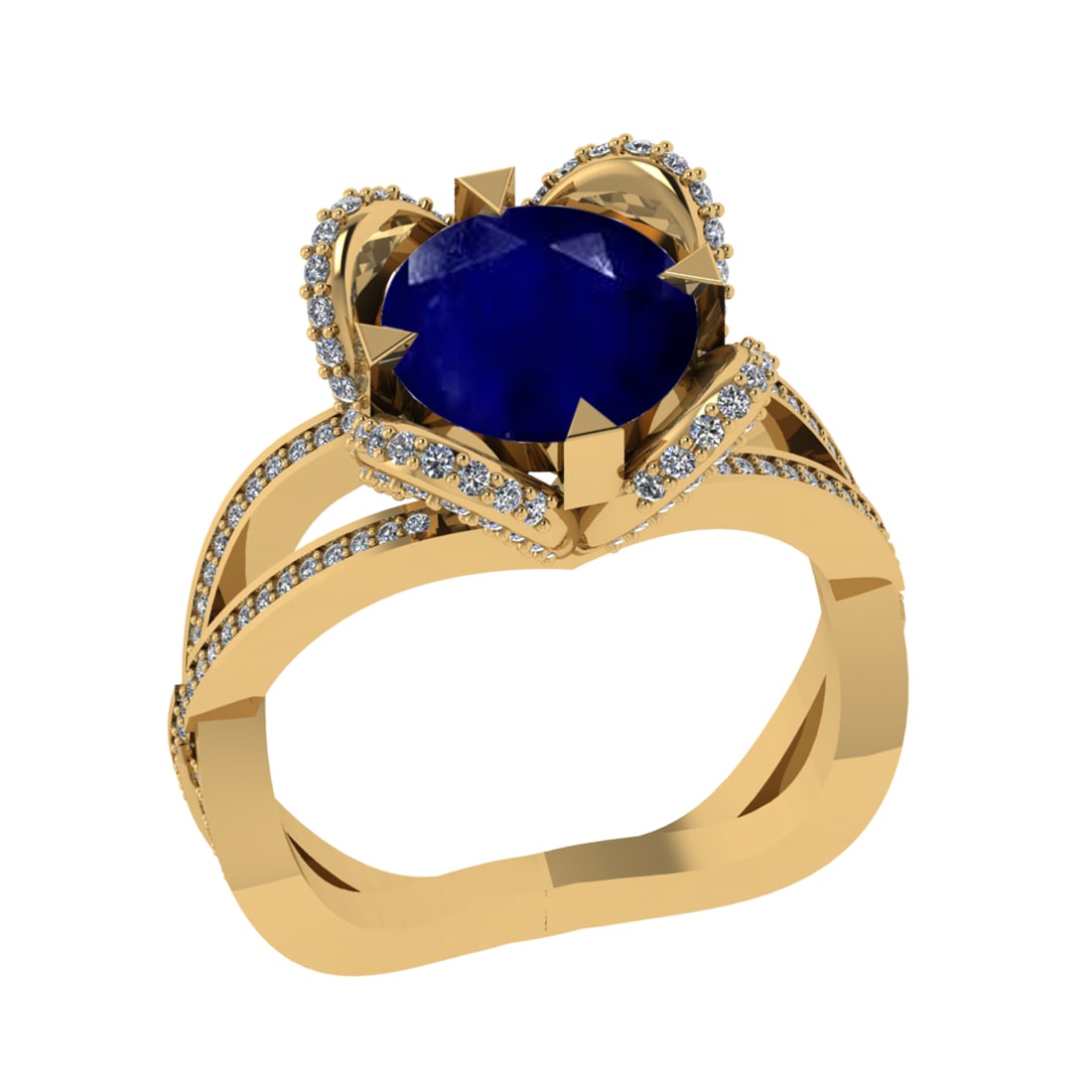 3.40 Ctw VS/SI1 Blue Sapphire and Diamond 14k Yellow Gold Engagement Ring: Center Stone Weight :-2.75 Ctw ( Round Cut) Center Stone Color :-Blue Sapphire Center Stone Setting : Prong Side Diamond Weight Of Ctw :- 0.65 Ctw Color : J-K Clarity : VS/SI1 Daimond Setting : Prong 