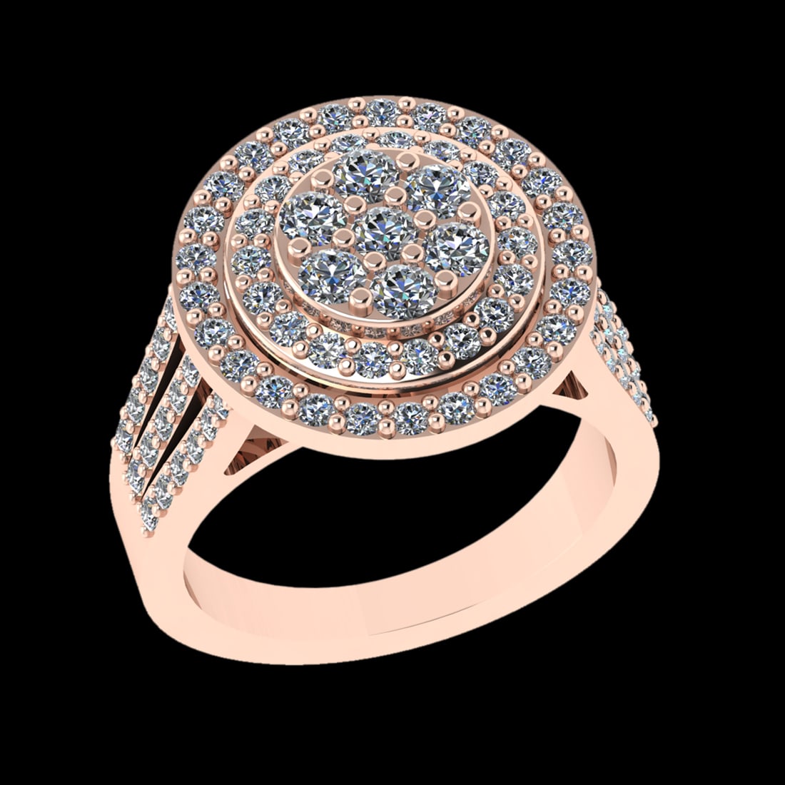 1.60 Ctw VS/SI1 Diamond 14 K Rose Gold Cluster Engagement Ring (ALL DIAMOND (1 of 2)