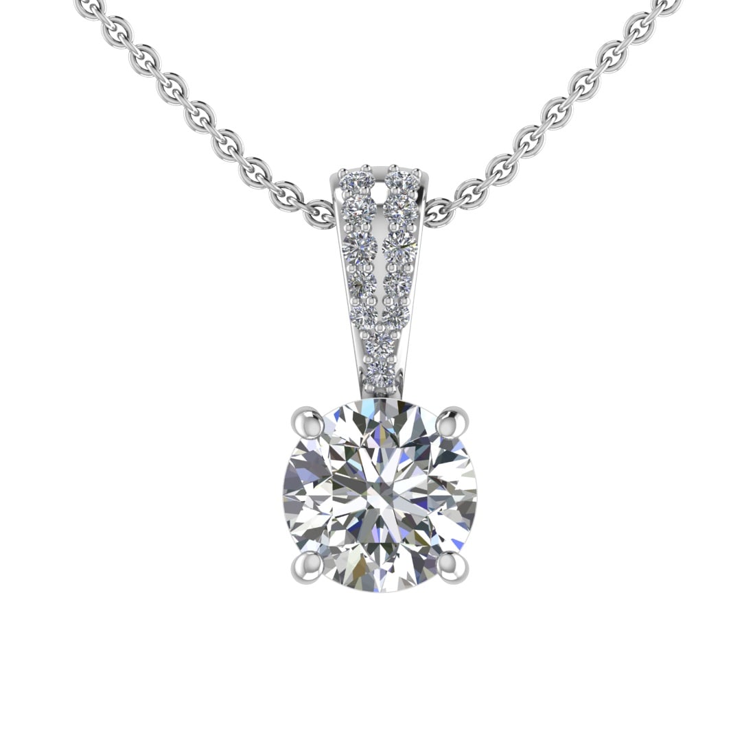 2.13 Ctw SI1/SI2 Diamond Prong Set 14k white Gold Necklace (ALL DIAMOND ARE: Center Daimond Weight :-2.00 Ctw ( Round Cut ) Color : G-H Clarity : SI1/SI2 Side Diamond Weight Of Ctw 0.13 Ctw Color : G-H Clarity : SI1/SI2 Daimond Setting : Prong Metal Weight : Approx 3.50 gram